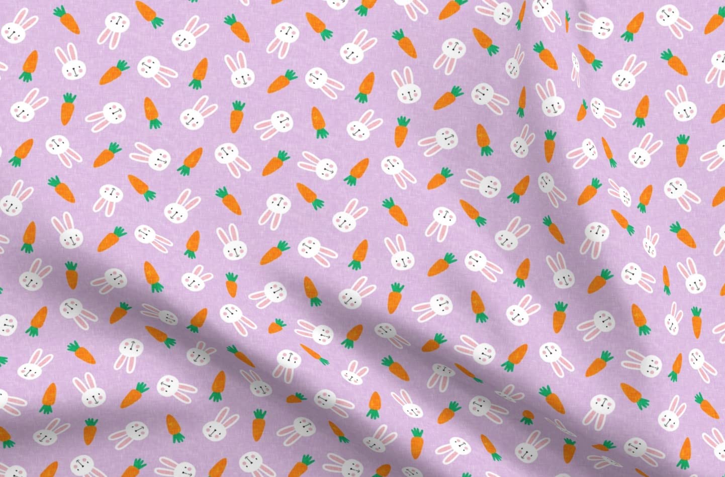 Small Scale Bunnies Purple Easter Spring Rabbit Bunny Carrot Printed Denim Fabric Fat Quarter - Bottomweight Apparel, Home Decor & Upholstery Material - Perfect for DIY Crafts, Easter Decorations & Quilting Projects