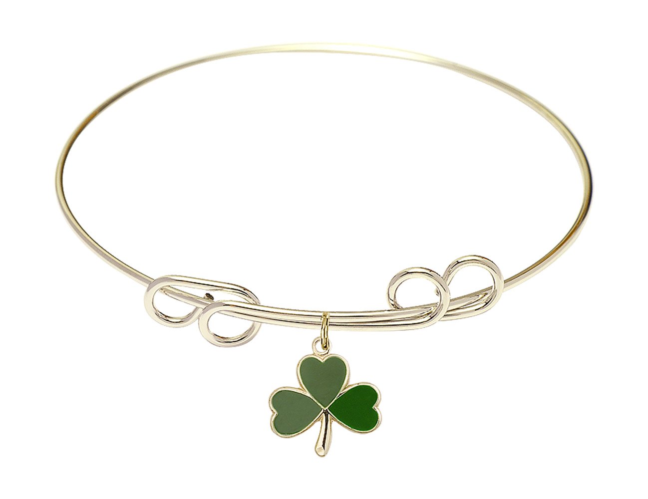 Gold-Filled Round Double Loop Bangle Bracelet with Shamrock Charm - Elegant Irish Jewelry for St. Patrick's Day & Everyday Wear