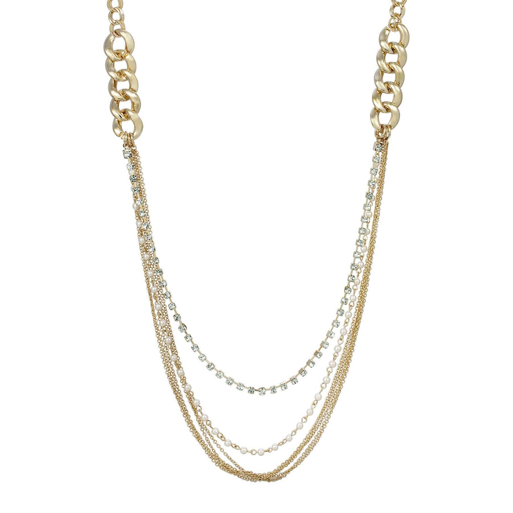 1928 Jewelry Classic Faux Pearl & Crystal Link Chain Necklace 32