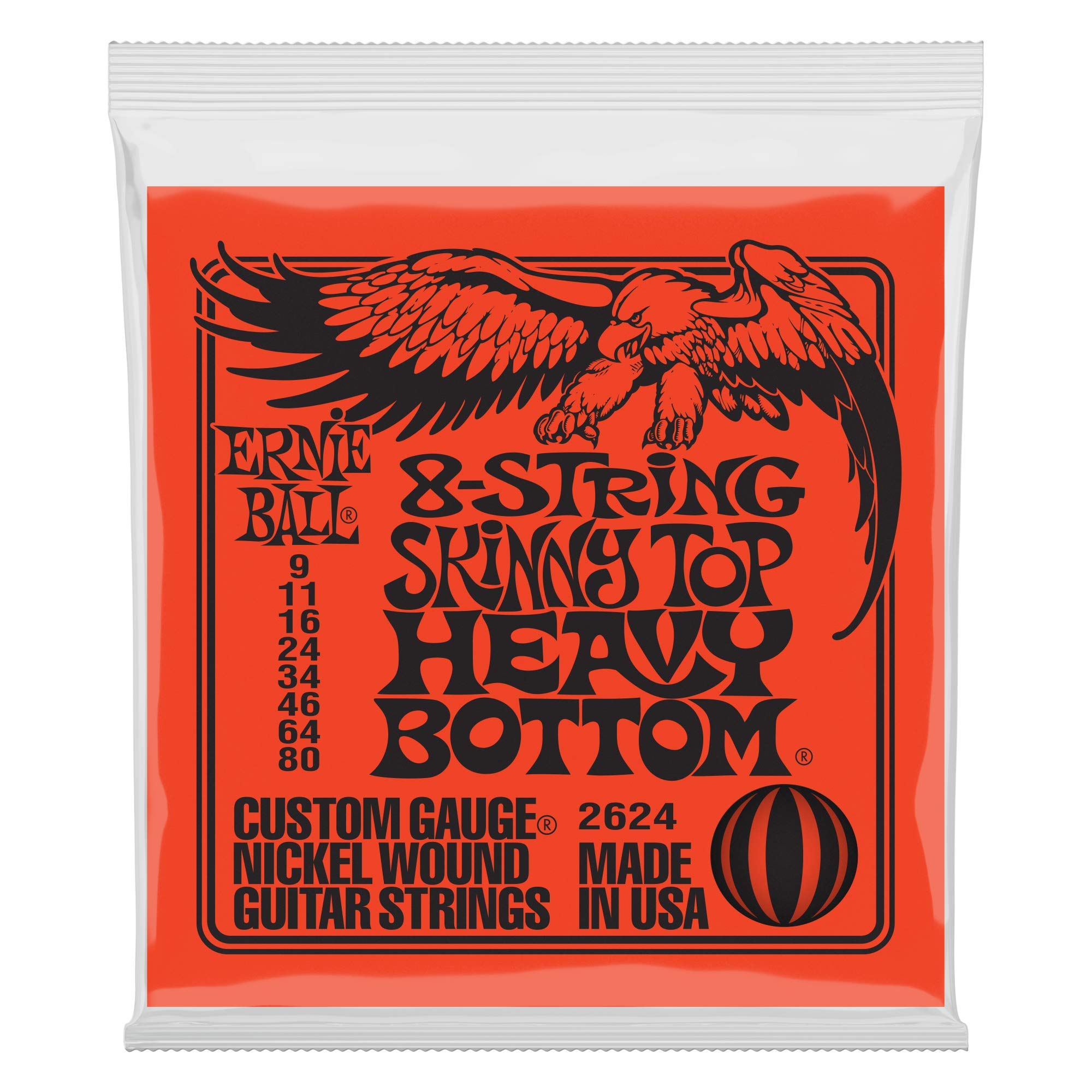 Ernie Ball 8-String Skinny Top Heavy Bottom Slinky Nickel Wound Electric Guitar Strings (9-80 Gauge) - P02624 - Perfect for Extended Range Metal & Progressive Rock Guitarists