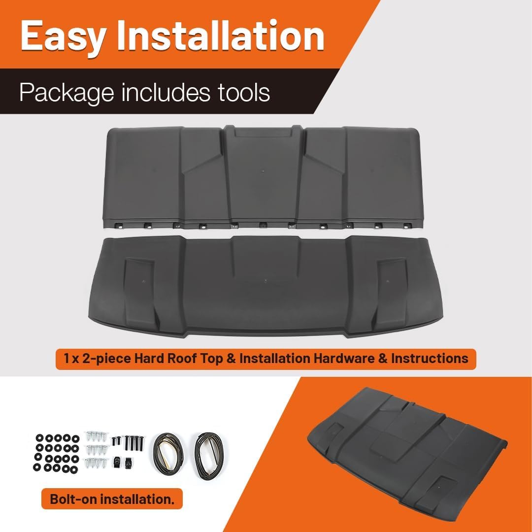 HECASA 2-Piece Hard Roof Top for 2013-2025 Polaris Ranger XP 1000/900/570 & Kinetic/Brutus | 3-Seat Sun Visor Replacement (Fits OEM 2882911) | Durable All-Weather Protection for Off-Road Adventures & Farm Work