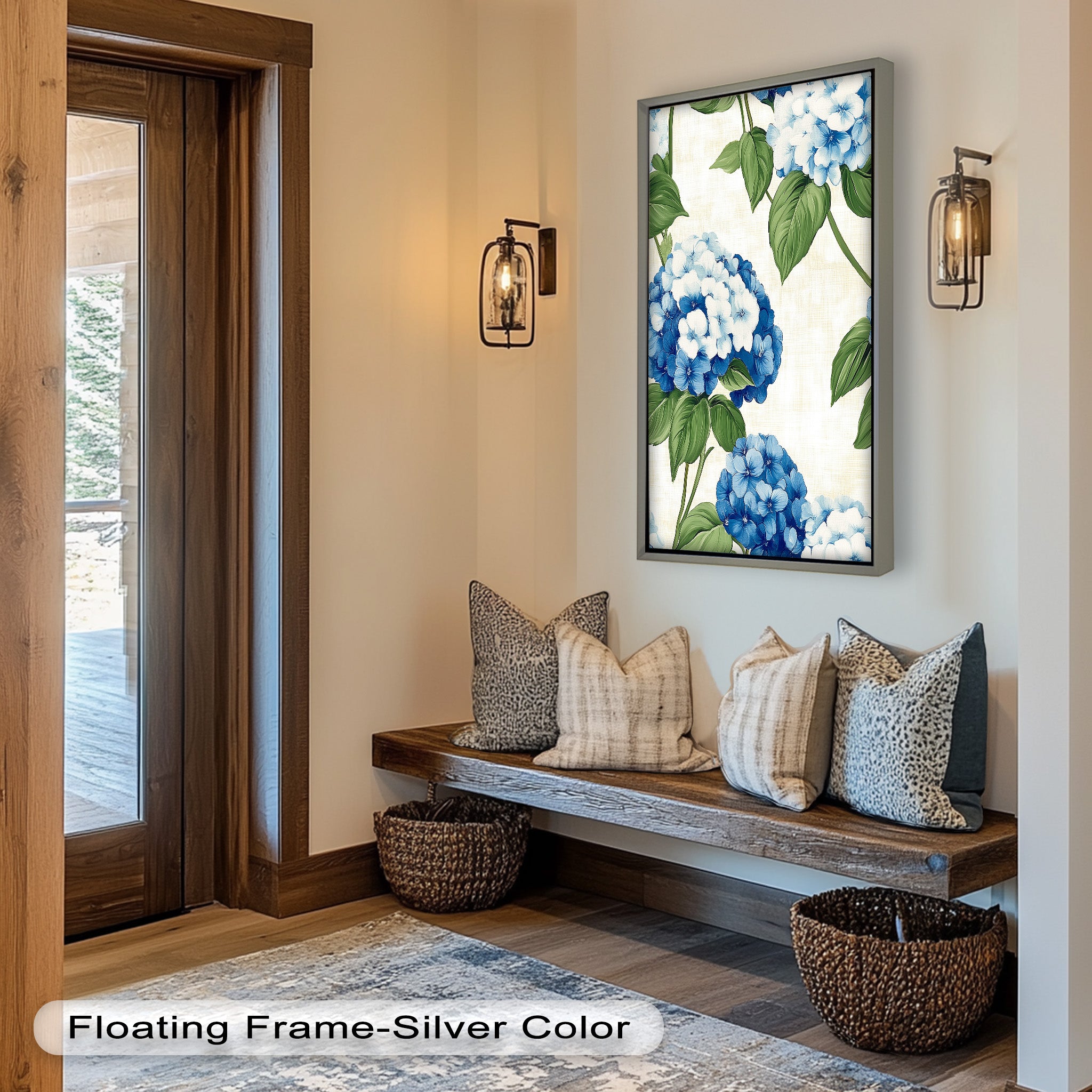 Blue and White Blooming Flower Oil Painting - Handmade Canvas Art for Home Decor, Living Room, Bedroom & Office Wall