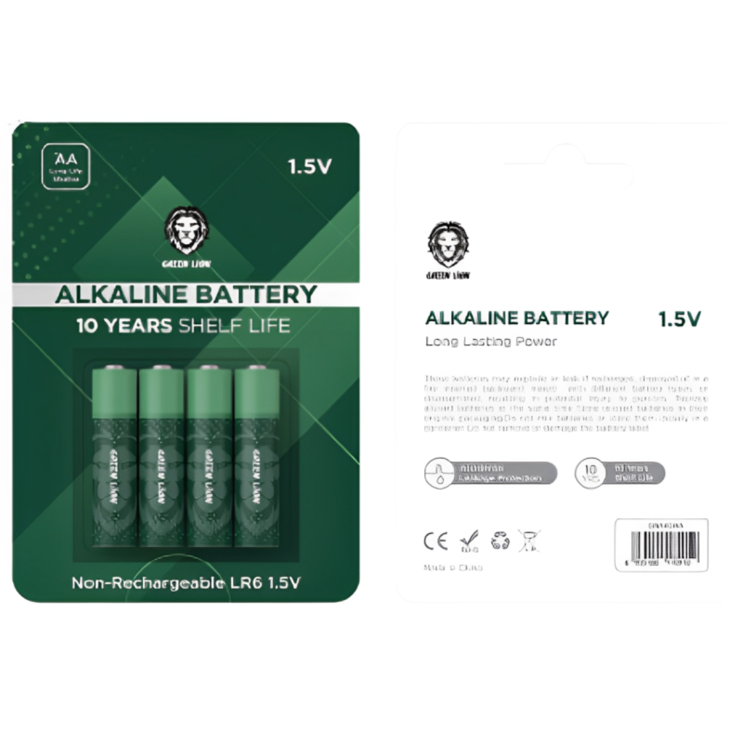 Green Lion 1.6V AA Alkaline Batteries - Long Lasting Power for Toys, Flashlights, Remote Controls & Electronic Devices (Non-Rechargeable)