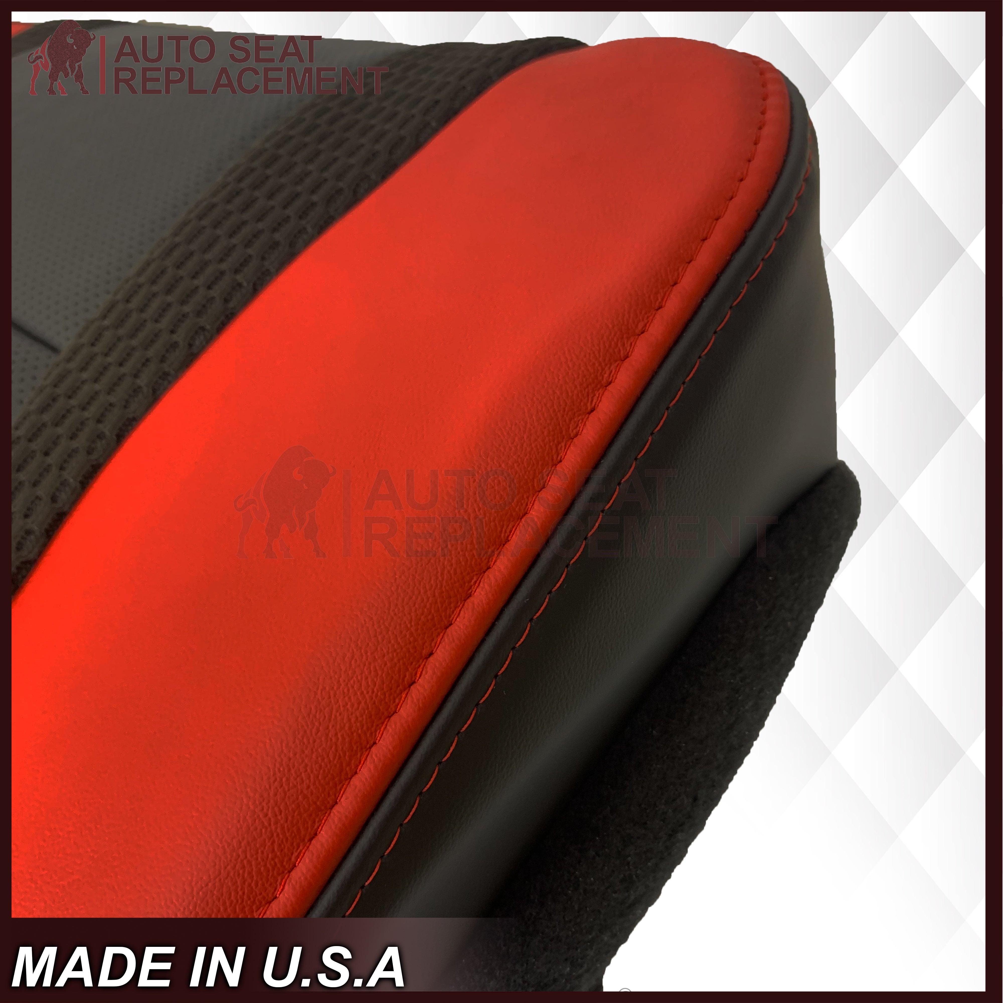 2014 Ford F-150 Raptor SVT Custom Perforated Seat Covers - Red & Black 2-Tone Design | Genuine Leather or Premium Vinyl Options | Perfect for Off-Roading & Truck Enthusiasts