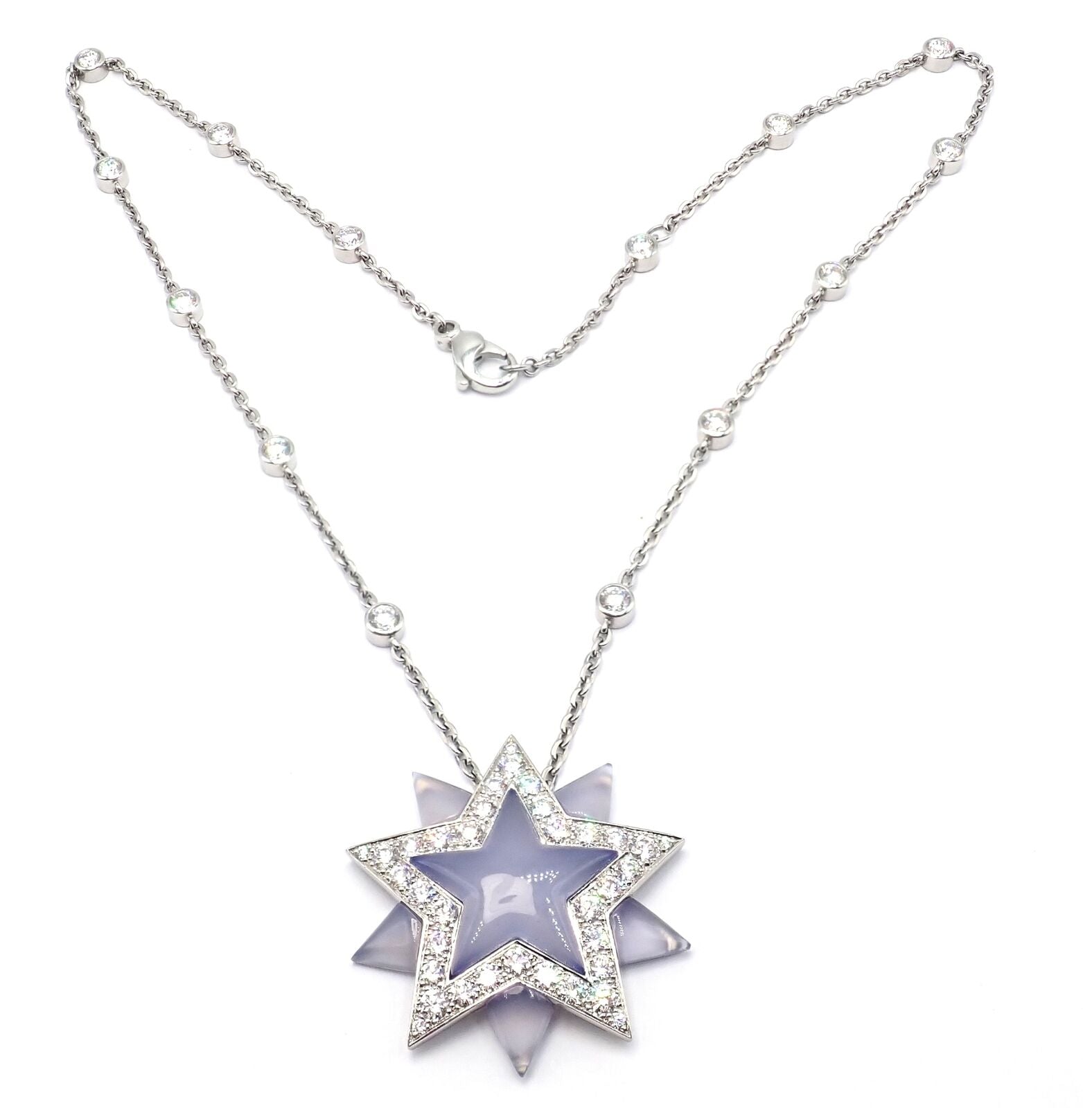 Authentic Tiffany & Co Platinum Diamond Blue Chalcedony Star Pendant Necklace - Perfect for Anniversary Gifts, Valentine's Day & Special Occasions