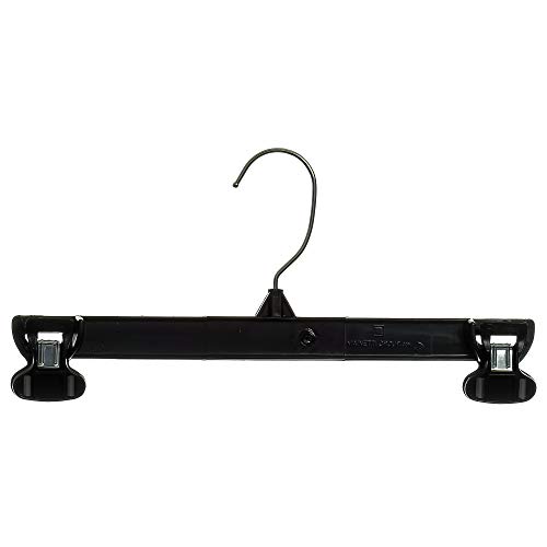 Mainetti 6212 Black Plastic Hangers with Rotating Metal Hooks - Heavy Duty Non-Slip Padded Clips for Pants, Skirts, Slacks & Bottoms - 12 Inch (200 Pack) - Perfect for Closet Organization & Retail Display