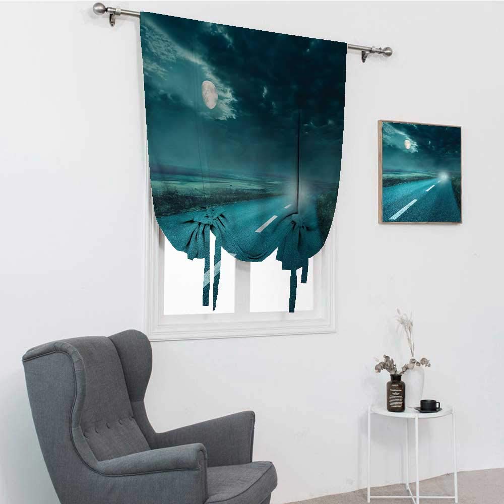 Horror House Kitchen Curtains - Highway to Hell Storm Cloud Asphalt Twilight Terror Art Print Balloon Window Shades, Blue, 30x64 inches - Perfect for Halloween Decor, Gothic Home Theater, Horror Theme Bedroom & Spooky Party Decorations