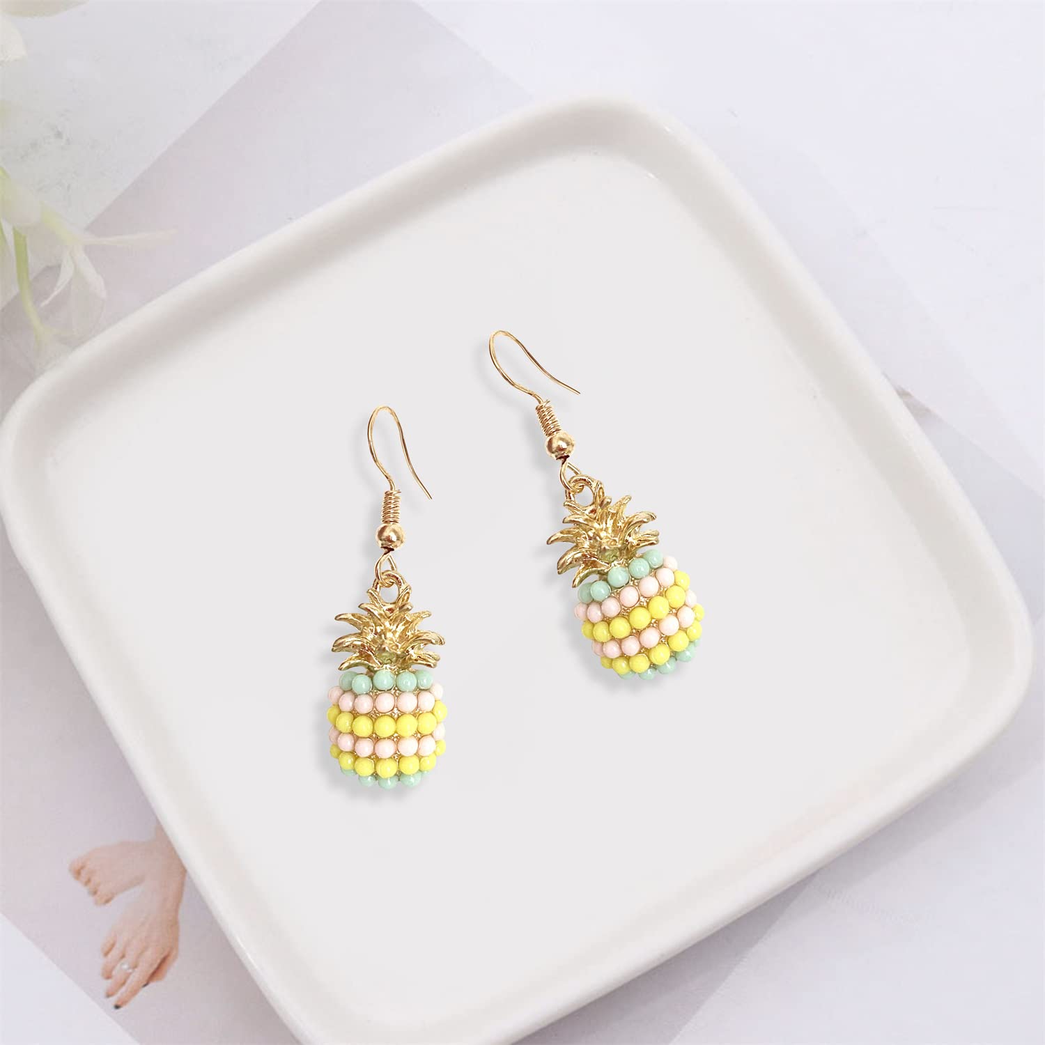 ANDPAI Handmade Classic Imitation Pearl Pineapple Stud Earrings - Elegant Dangle Drop Jewelry for Women | Perfect for Summer Outfits, Beach Vacations & Gift Giving
