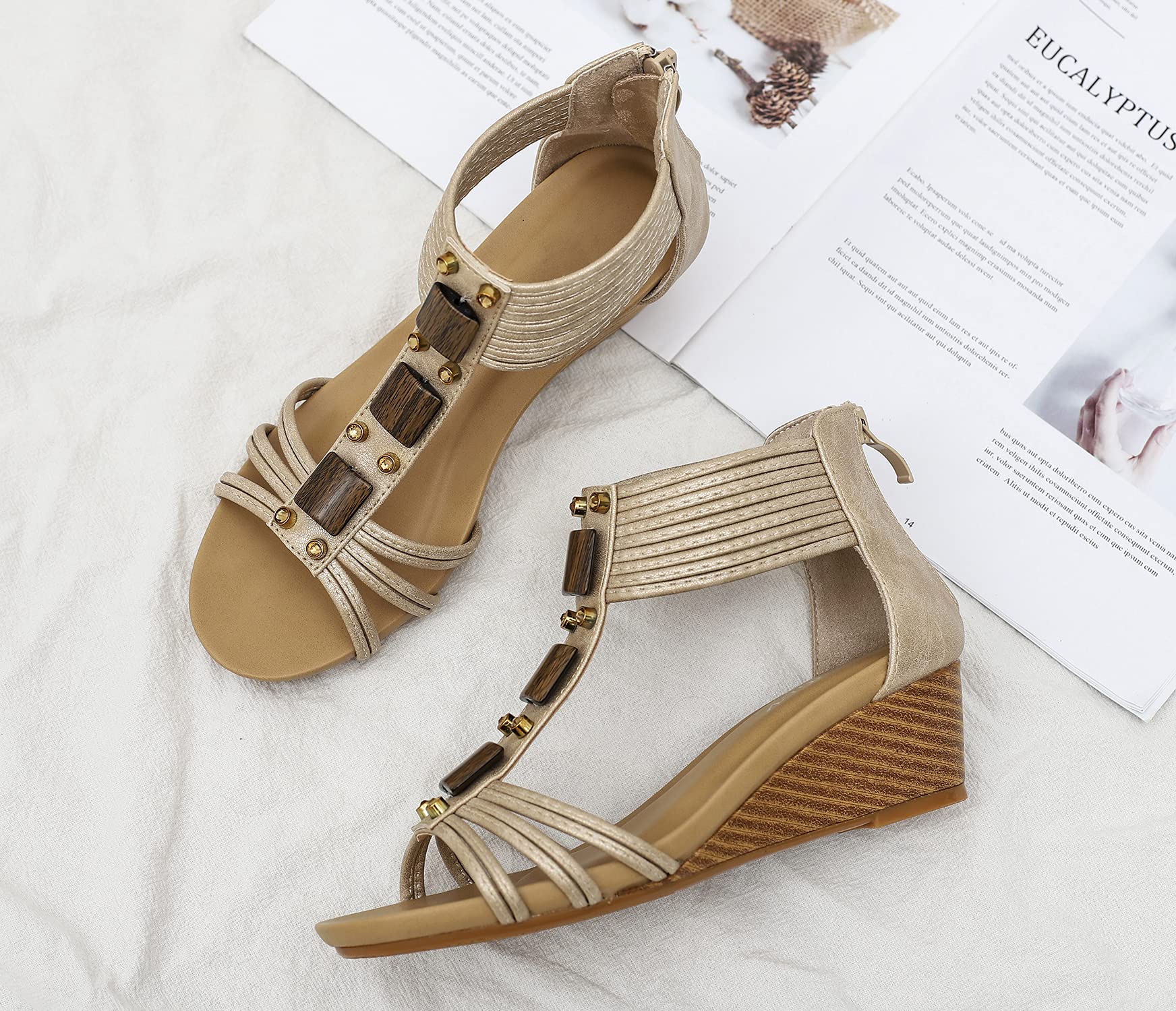 FRALOSHA Women's Open Toe Wedge Sandals - Breathable High Heel Roman Summer Casual Shoes for Beach, Vacation & Outdoor Wear