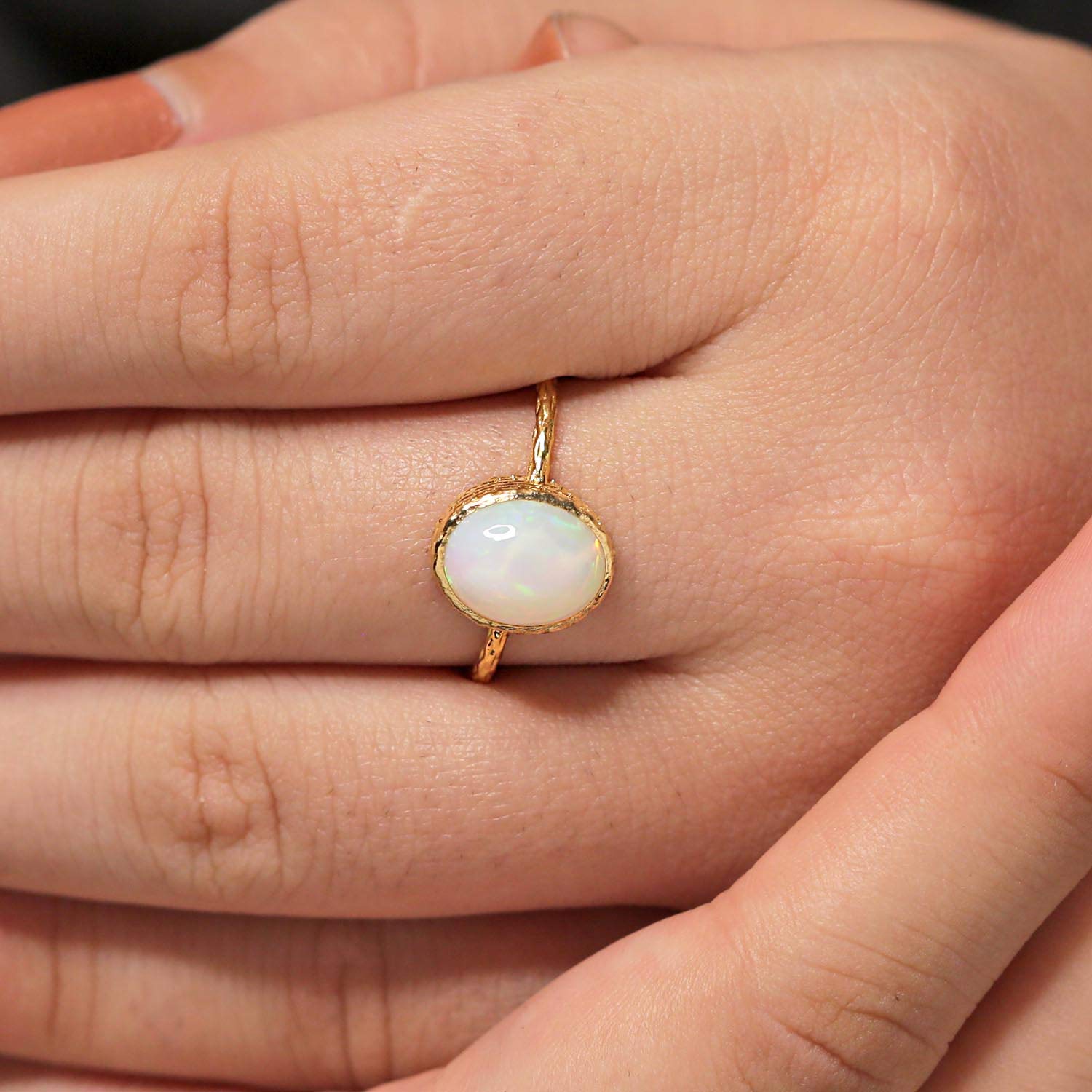 18K Yellow Gold Opal Ring - 2.25 Carat Genuine Colorful Opal Certified Wedding Engagement Ring for Women, Perfect Proposal Gift for Anniversary, Valentine's Day & Special Occasions