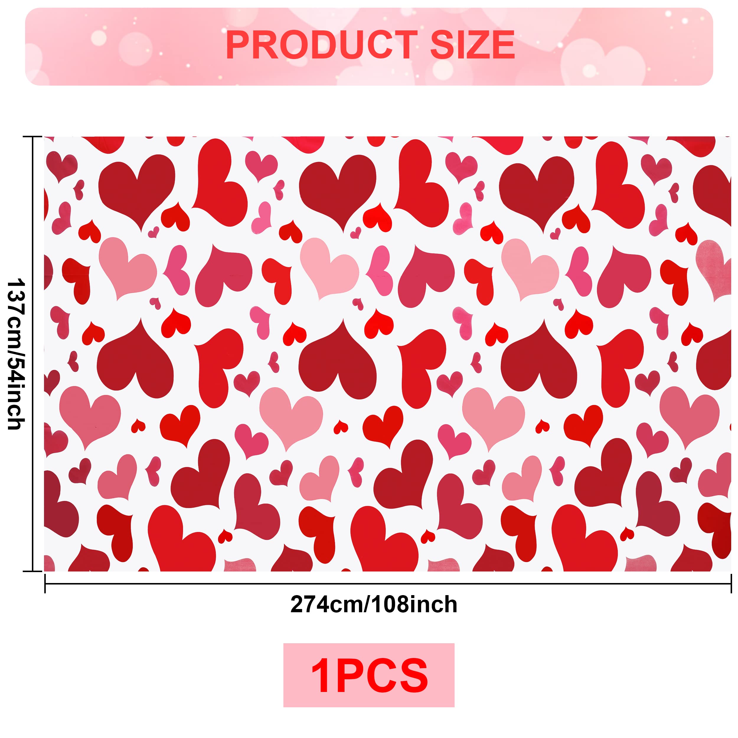 Valentine's Day Disposable Tablecloth - Hearts Design for Wedding, Anniversary & Party Decor