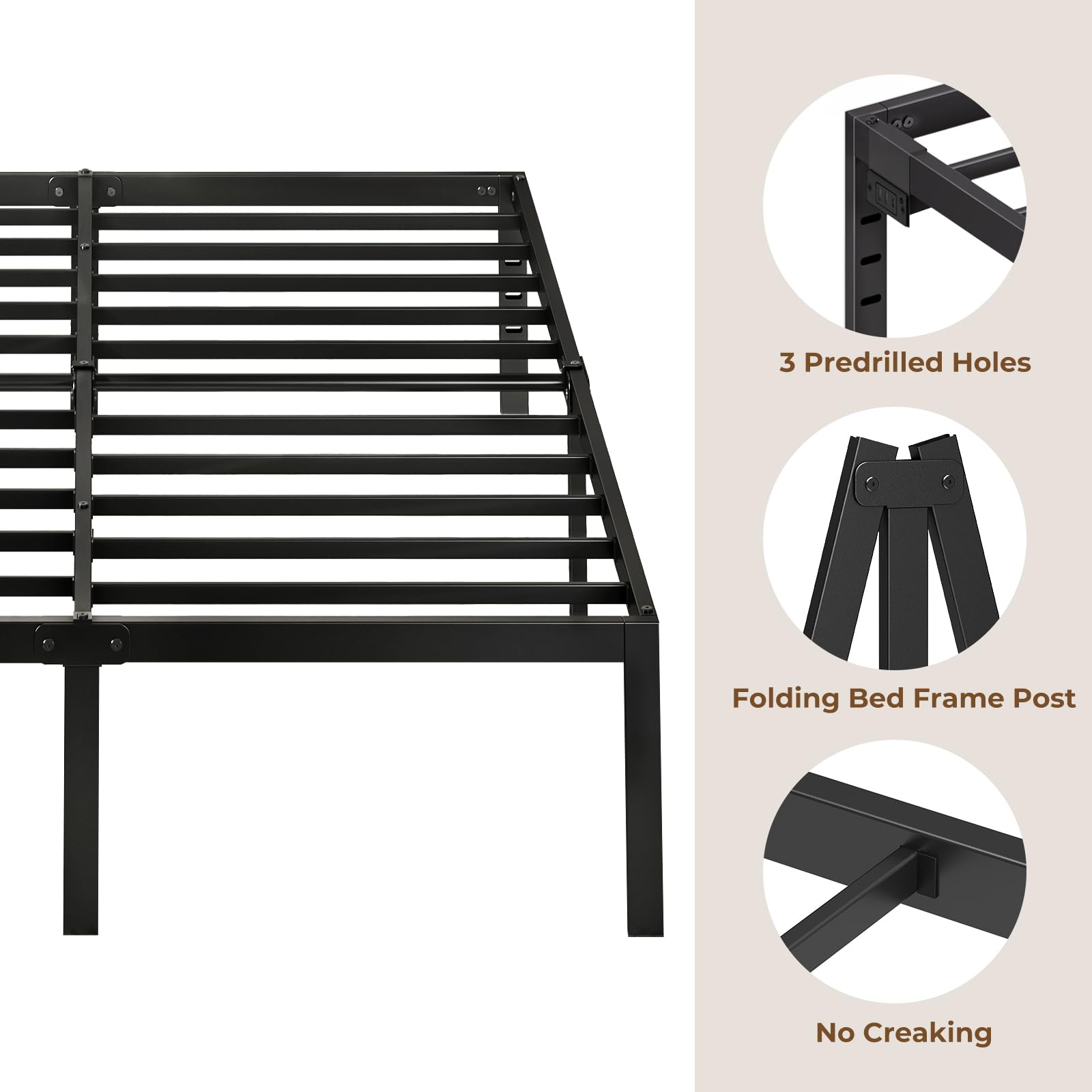 Rolanstar 14 Inch Metal Platform Bed Frame Queen Size with USB Charging Ports - Heavy Duty Steel Slat Support, No Box Spring Needed - Easy Assembly Black Bed Frame for Master Bedroom, Guest Room & Apartment