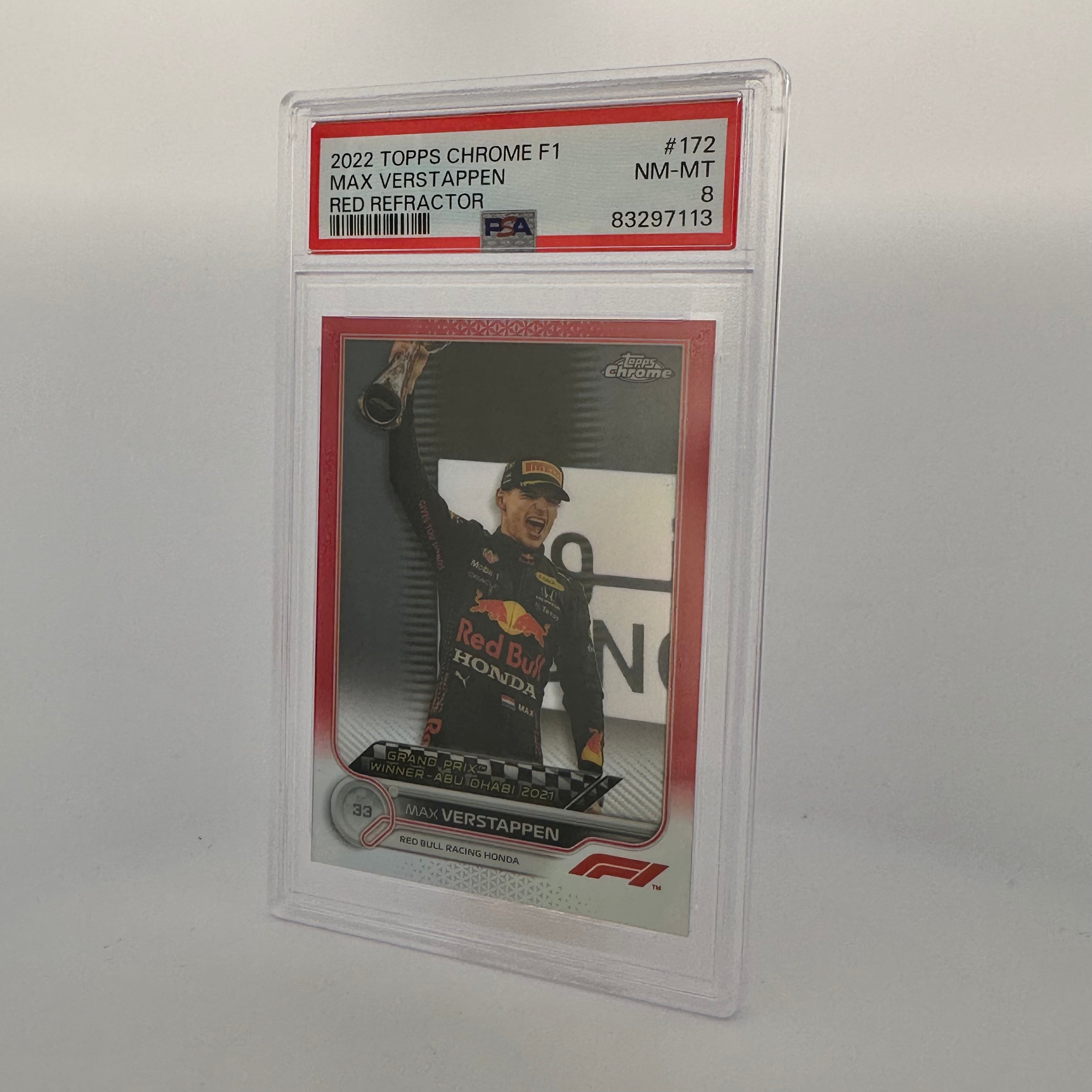 PSA 8 Graded 3/5 Max Verstappen #172 Red Refractor Racing Card - Perfect for F1 Collectors & Sports Memorabilia Displays