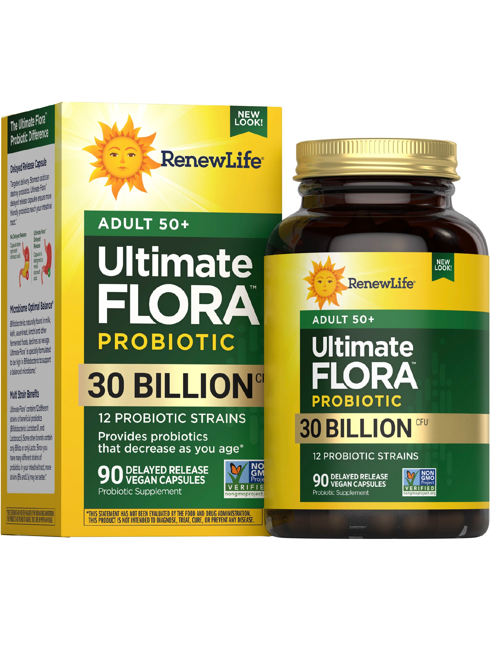 Ultimate Flora 50+ Probiotic 30 Billion CFU - 90 Delayed Release Vegan Capsules for Digestive & Immune Support - Perfect for Adults Over 50 & Gut Health Maintenance