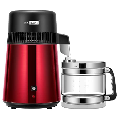 VIVOHOME 1.1 Gallon/4L Countertop Water Distiller - 304 Stainless Steel Home Distilled Water Machine with Smart Switch & Purifier Filter - Perfect for Home, Office, Baby Formula, Humidifiers & Coffee Makers (Red)