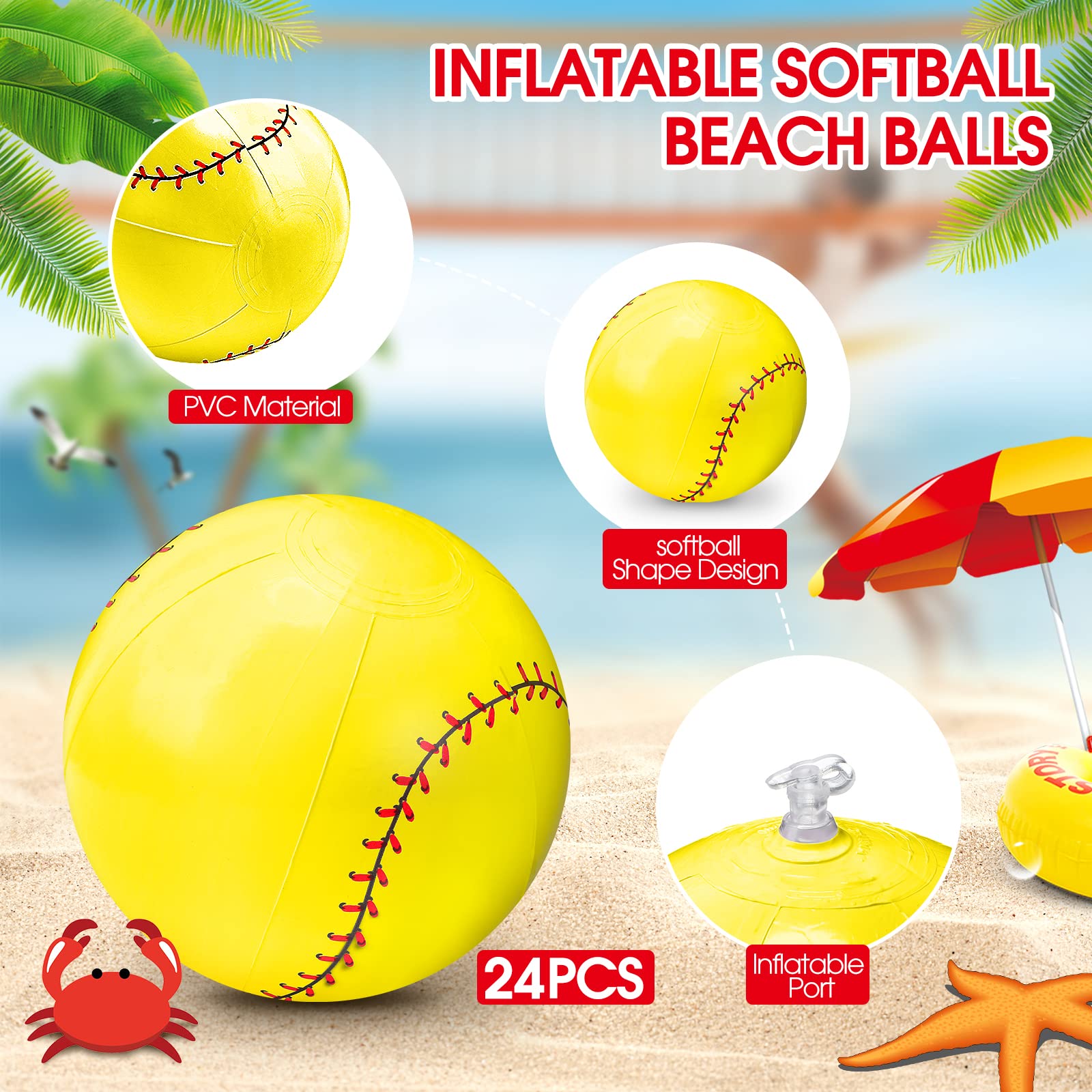 24 Pcs 5.5'' Inflatable Baseball Beach Balls - Fun Pool Party Favors, Summer Water Games, Sports Day Activities for Kids & Adults - Perfect for Beach, Pool, Backyard, Birthday Parties & Outdoor Events