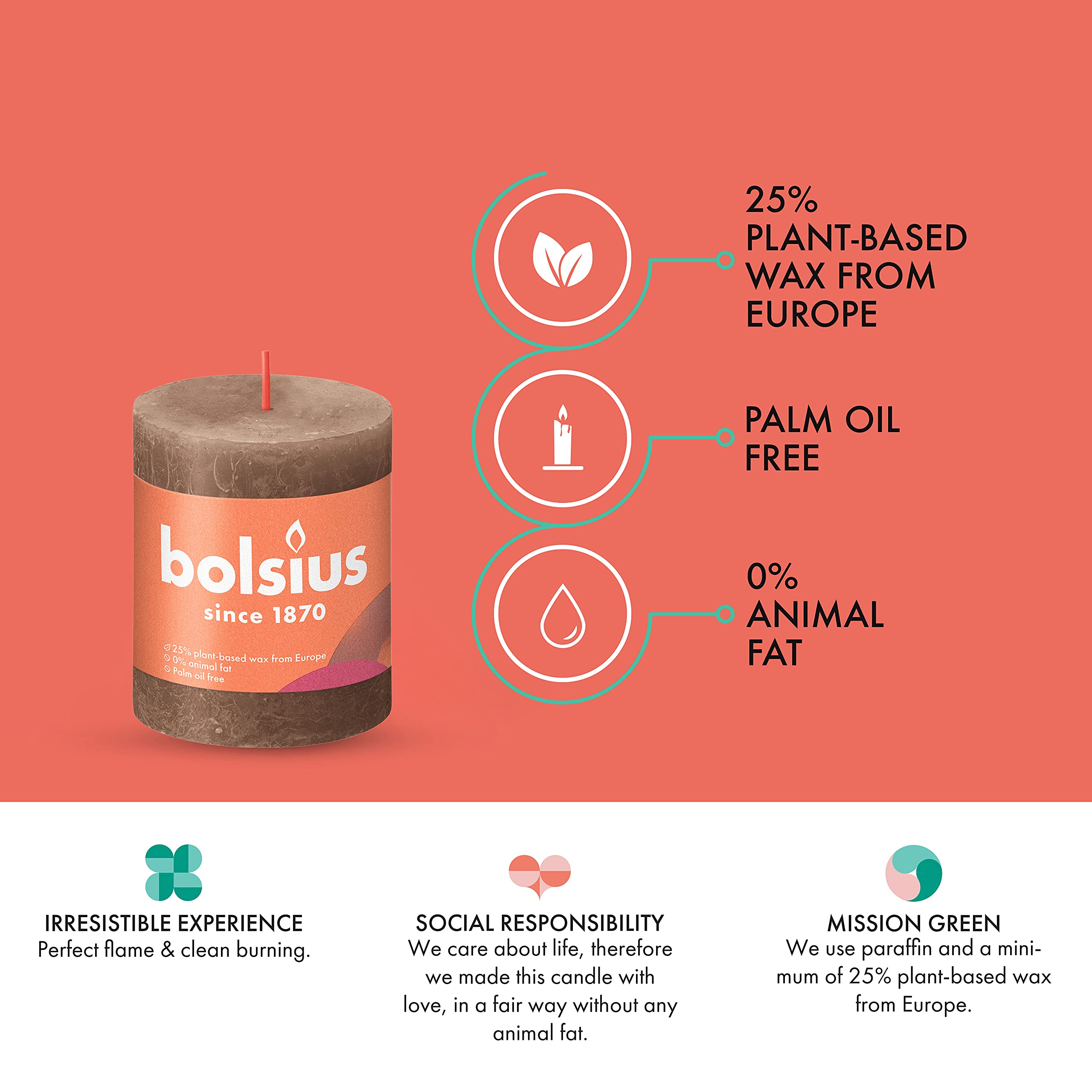 BOLSIUS 4 Pack Suede Brown Rustic Pillar Candles - 2.75
