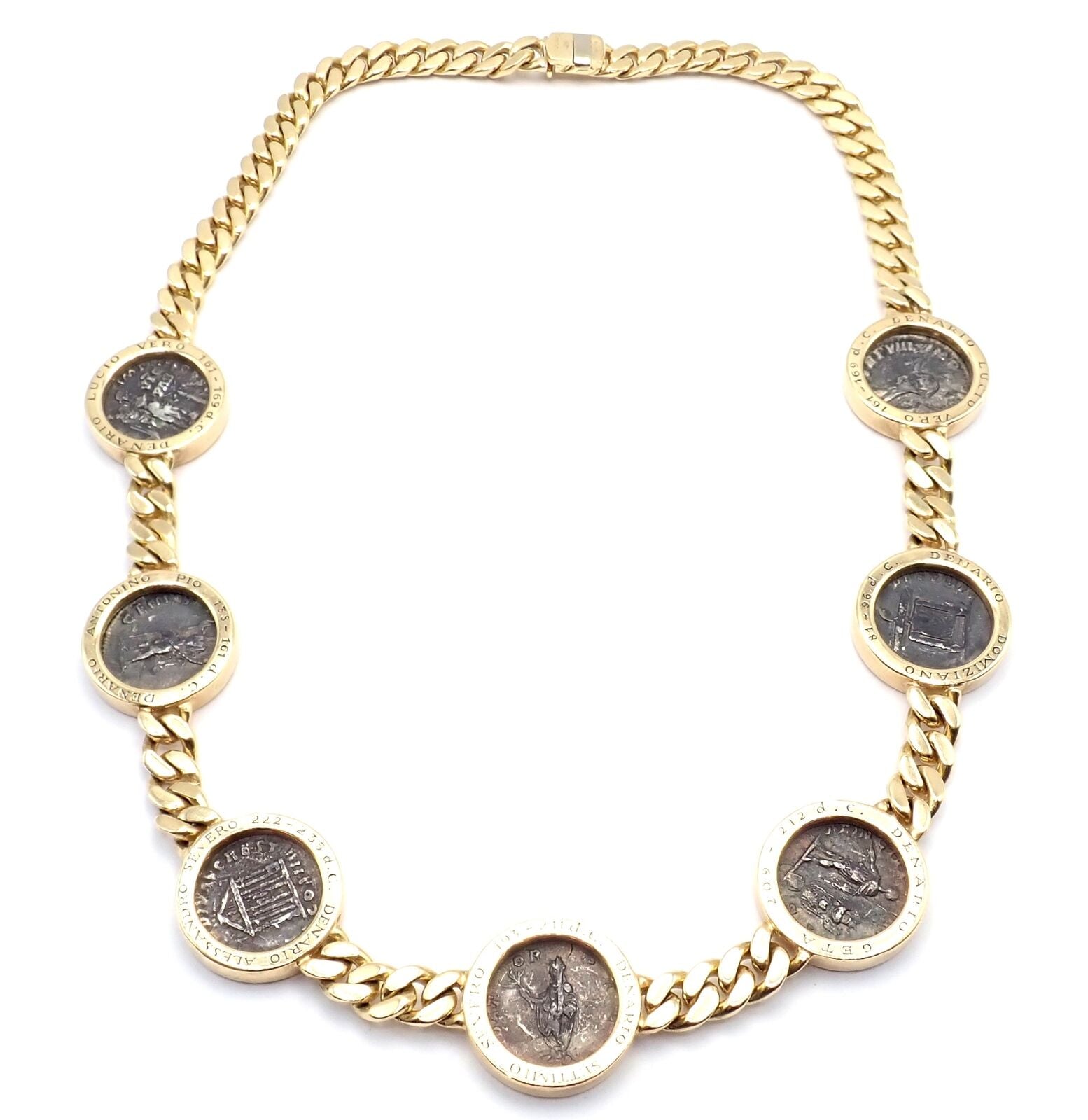 Vintage Bvlgari Bulgari 18k Yellow Gold 7 Antique Coin Monete Link Necklace - Luxury Italian Jewelry for Women, Perfect for Parties & Special Occasions