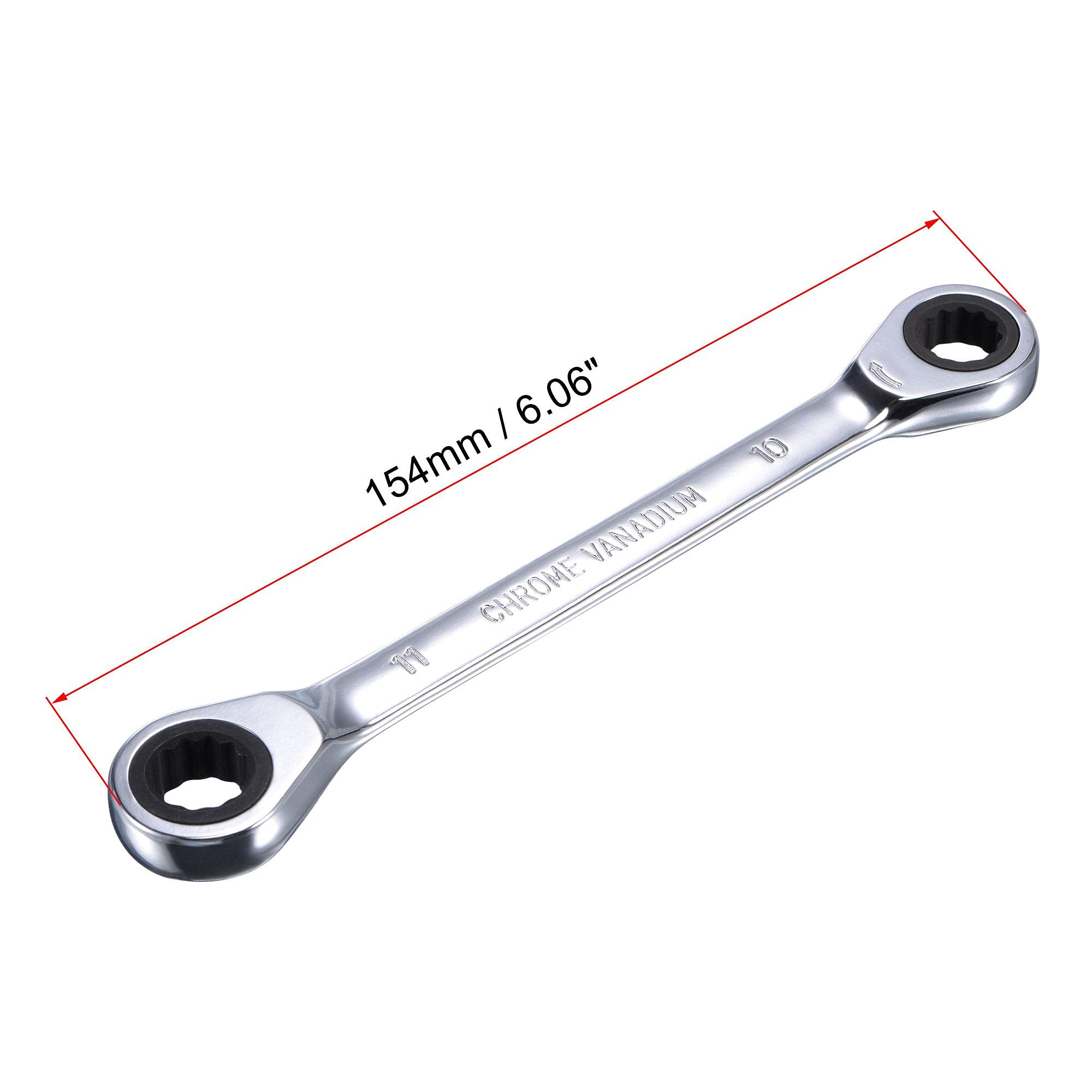 uxcell Double Box End Ratcheting Wrench 10mm x 11mm Metric 72-Tooth 12-Point Ratchet Spanner Tool CR-V Steel - Perfect for Automotive Repair, Plumbing & DIY Projects