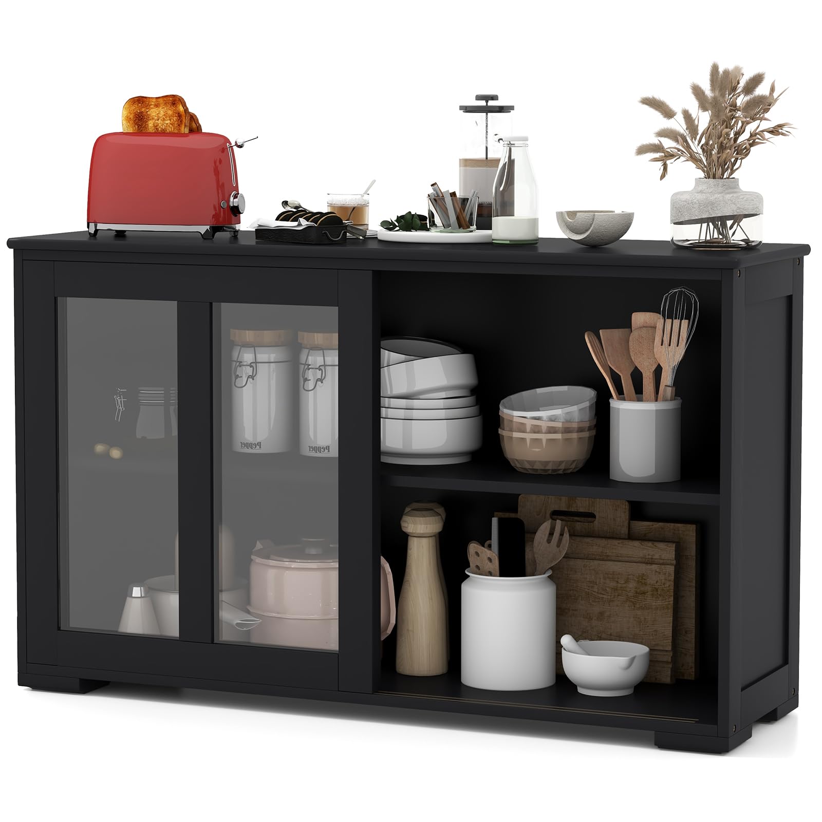 Costzon 2-Door Wooden Sideboard Buffet Cabinet with Adjustable Shelf & Sliding Glass Doors - Kitchen Storage, Coffee Bar Console Table for Living Room, Dining Room, Hallway - Perfect for Home Decor & Entertaining Guests