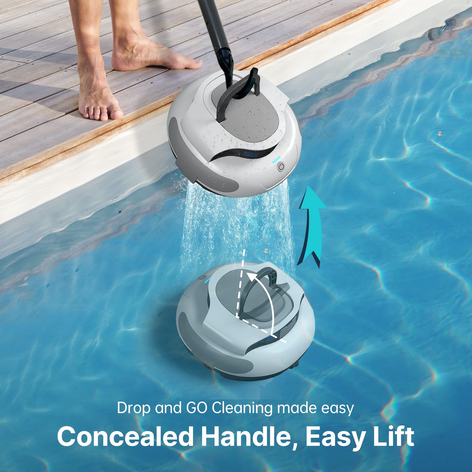 POOLPURE Cordless Robotic Pool Vacuum Cleaner - 2 Hour Runtime, Self-Parking, Dual-Motor, Automatic for In-Ground & Above Ground Pools up to 40ft | Perfect for Weekly Pool Maintenance & Leaves-Free Cleaning