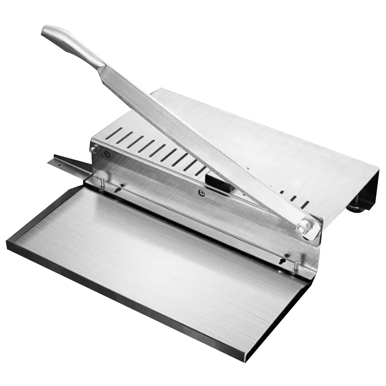 Premium Stainless Steel Manual Bone Meat Slicer - Heavy Duty Rib, Fish, Chicken & Beef Cutter with Non-Slip Suction Base & Meat Tray - Perfect for Home Kitchens & Commercial Cooking (Large Size) | Ideal for Butcher Shops, Restaurants & Meal Prep