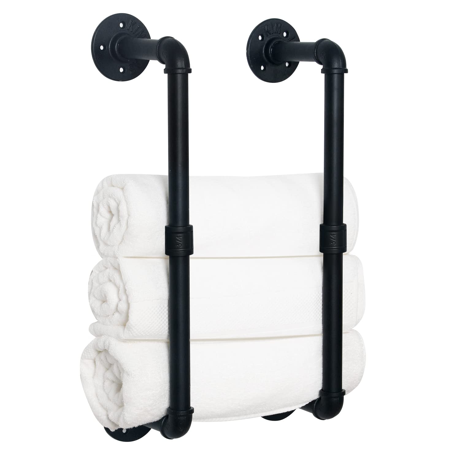 HouseAid Industrial Pipe Towel Rack - Vintage Farmhouse Bathroom Towel Holder & Storage Organizer - Wall Mounted Matte Black - Perfect for Rustic Bathrooms, Laundry Rooms & Kitchen Towel Organization
