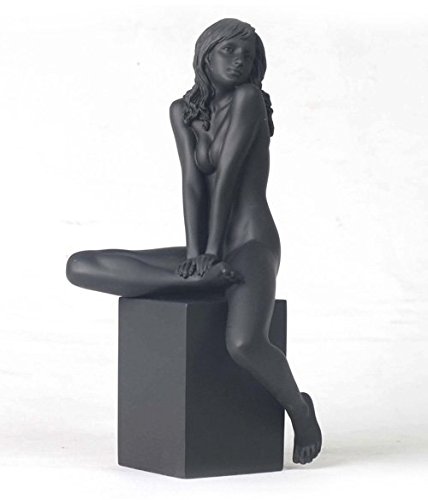 7.88 Inch Black Nude Female Statue Figurine Sitting on Plinth - Elegant Home Decor, Office Display & Art Collection Centerpiece