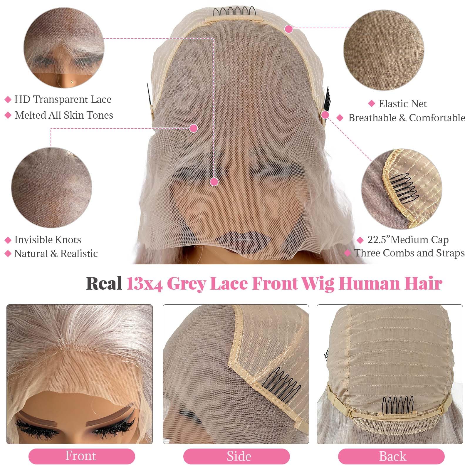 13x4 HD Lace Front Wigs Human Hair - Silky Straight Glueless Gray Human Hair Wig 30 Inch Long Layered with Pre-Plucked Hairline - Natural Silver Grey Frontal Wigs for Women 180% Density - Perfect for Daily Wear, Cosplay, and Special Occasions