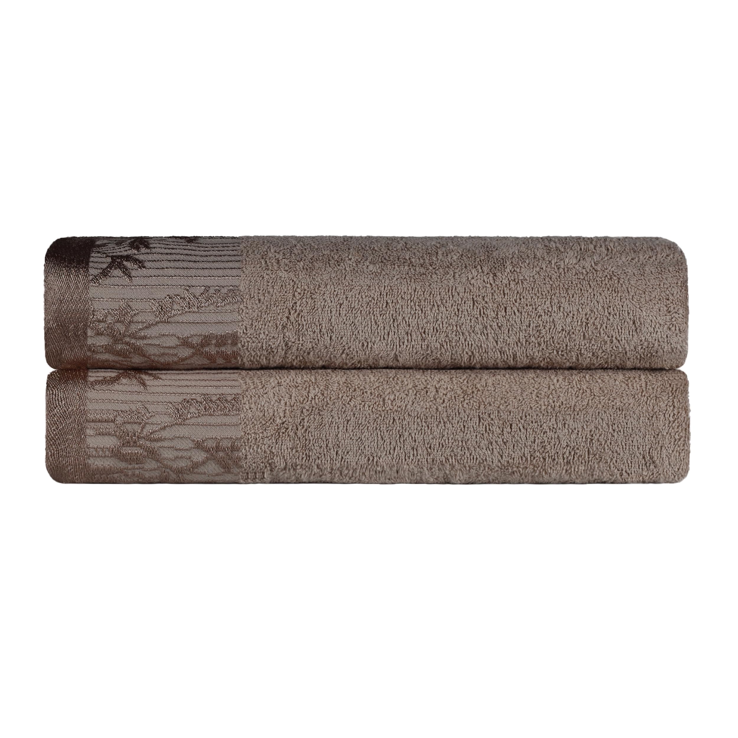 Premium Cotton Bath Towels Set of 2 - Floral Jacquard Dobby Border, Soft Absorbent Bath & Body Towels for Adults & Kids | Perfect for Bathroom, Spa, Resort, Hotel, Airbnb & Home Essentials | Wisteria Collection in Frappe Brown