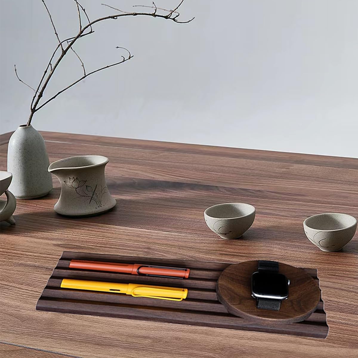 Premium Walnut Wood Pen Holder Organizer - 5 Compartment Desk Pen Stand for Office, School & Home | Teacher Gift Idea | Perfect for Workspace Organization & Desktop Decor