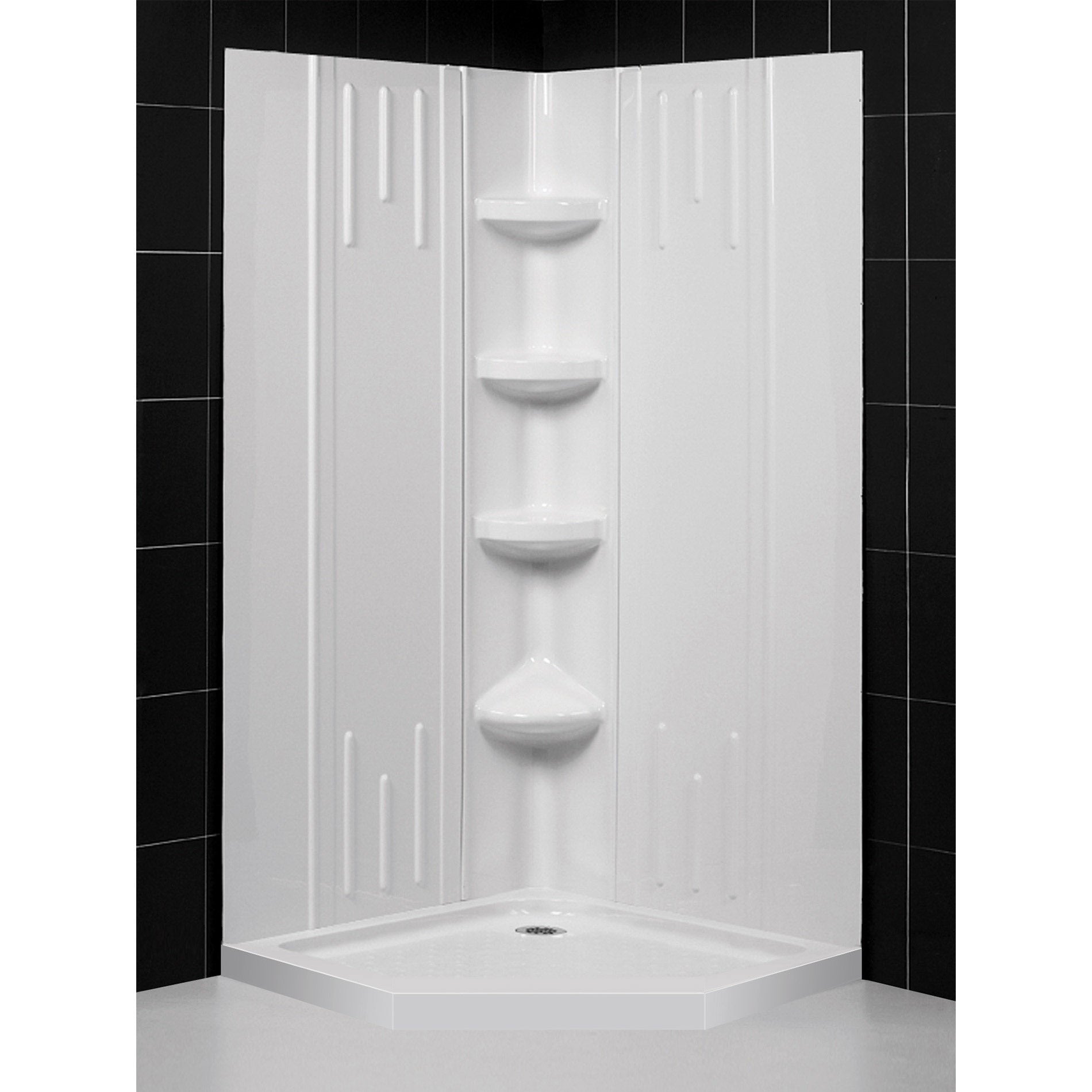 DreamLine 36x36x75.6 Inch Neo Angle Shower Base with QWALL 2 Acrylic Backwall Kit - Space Saving Corner Shower Enclosure for Small Bathrooms, Perfect for Apartments and Modern Homes