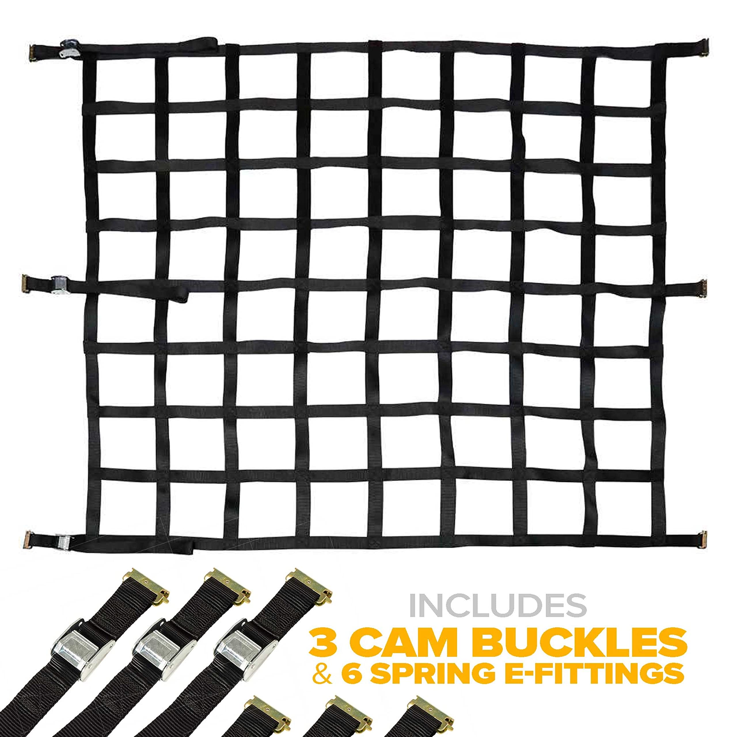 Heavy Duty 6.8' x 6.8' Cargo Net with Cam Buckles & E-Track Fittings - Secure Loads in Enclosed Trailers, Vans & Trucks - 8