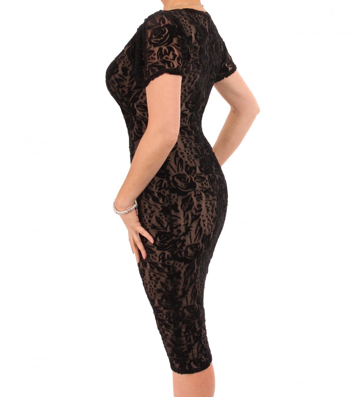 Women's Burnout Velvet Velour Knee-Length Pencil Dress - Elegant Slim Fit Party & Cocktail Dress for Evening Events, Date Night, and Office Wear