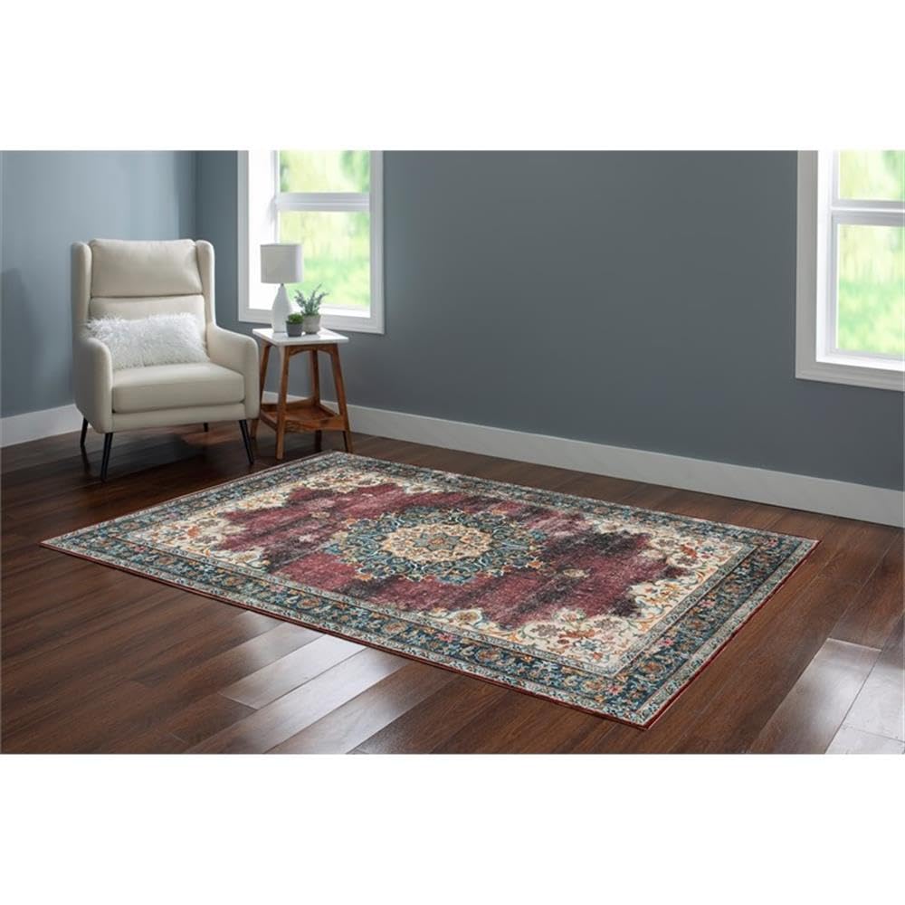 Linon Washable Adams Polyester 5'x7' Area Rug in Ivory - Soft & Durable for Living Room, Bedroom, or Office Decor