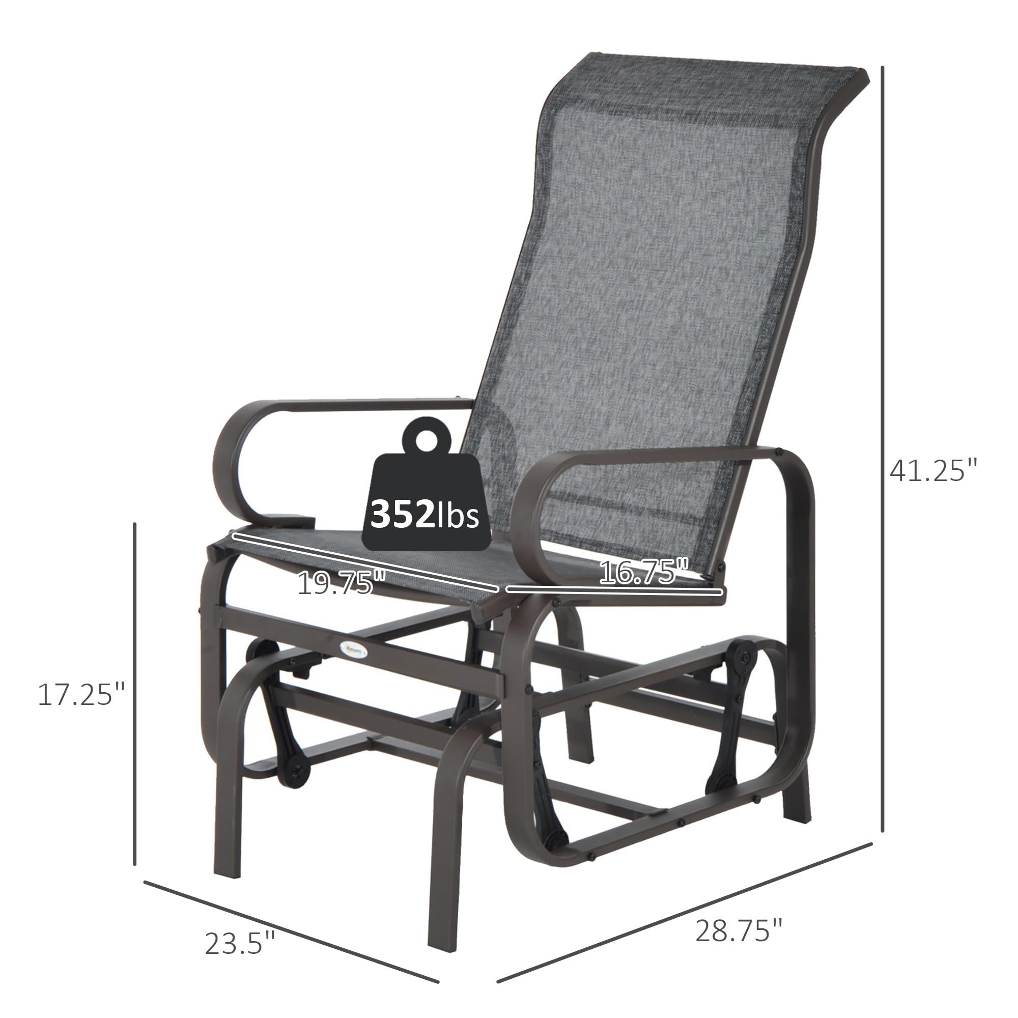 Outsunny Outdoor Glider Chair with Smooth Rocking Mechanism - Lightweight Patio Swing Chair for Backyard, Garden & Porch - Weather-Resistant Gray Gliding Bench (Perfect for Relaxing, Reading & Enjoying Nature)