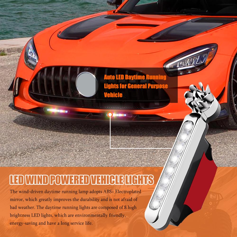 Deemars 2 Pack LED Wind Powered Car Lights - Waterproof Auto Daytime Running Lights with No External Power Needed | Perfect for Trucks, SUVs & General Vehicles (Daytime Visibility & Safety)