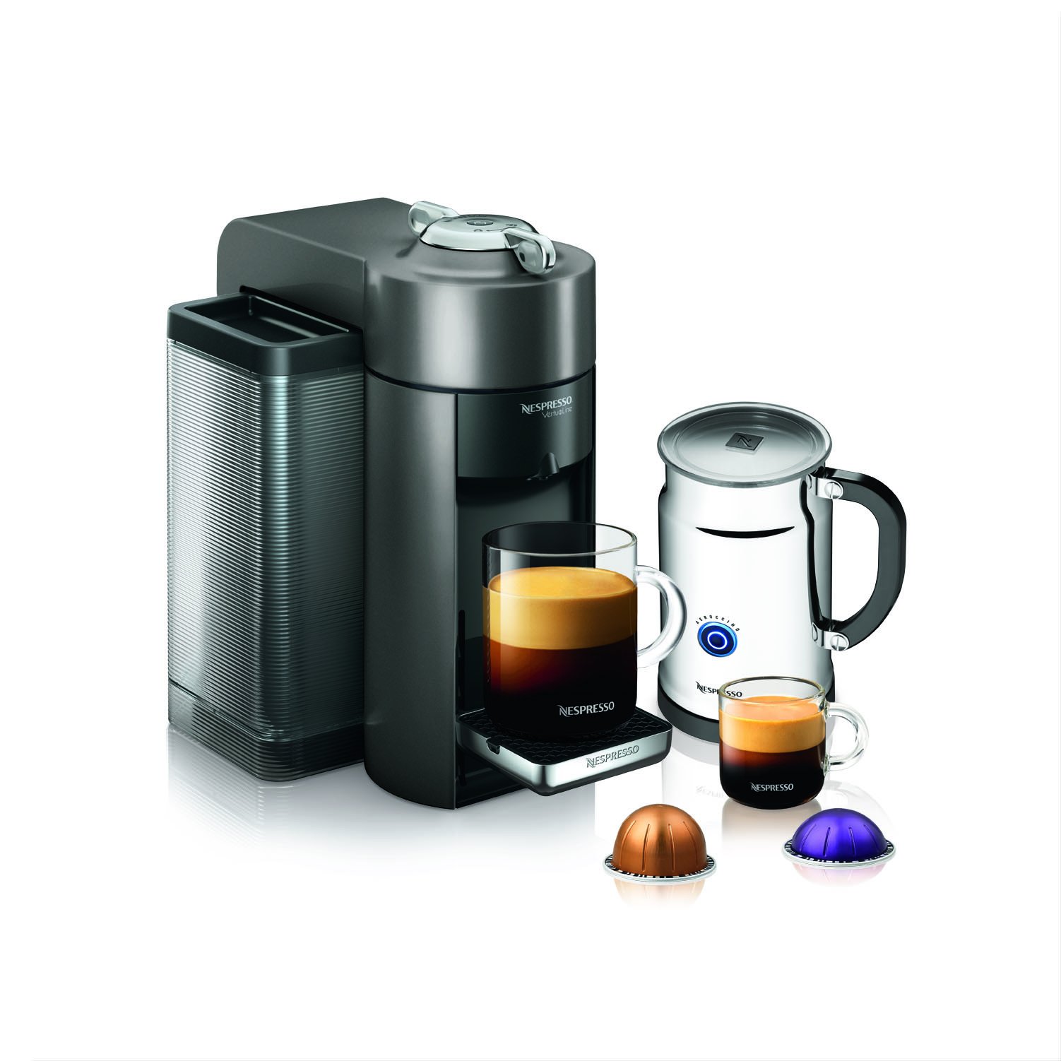 Nespresso VertuoLine Evoluo Deluxe Coffee and Espresso Machine with Aeroccino Plus Milk Frother - Graphite Metal (Discontinued Model) | Perfect for Home, Office & Gifts | Brews Coffee, Espresso & Latte