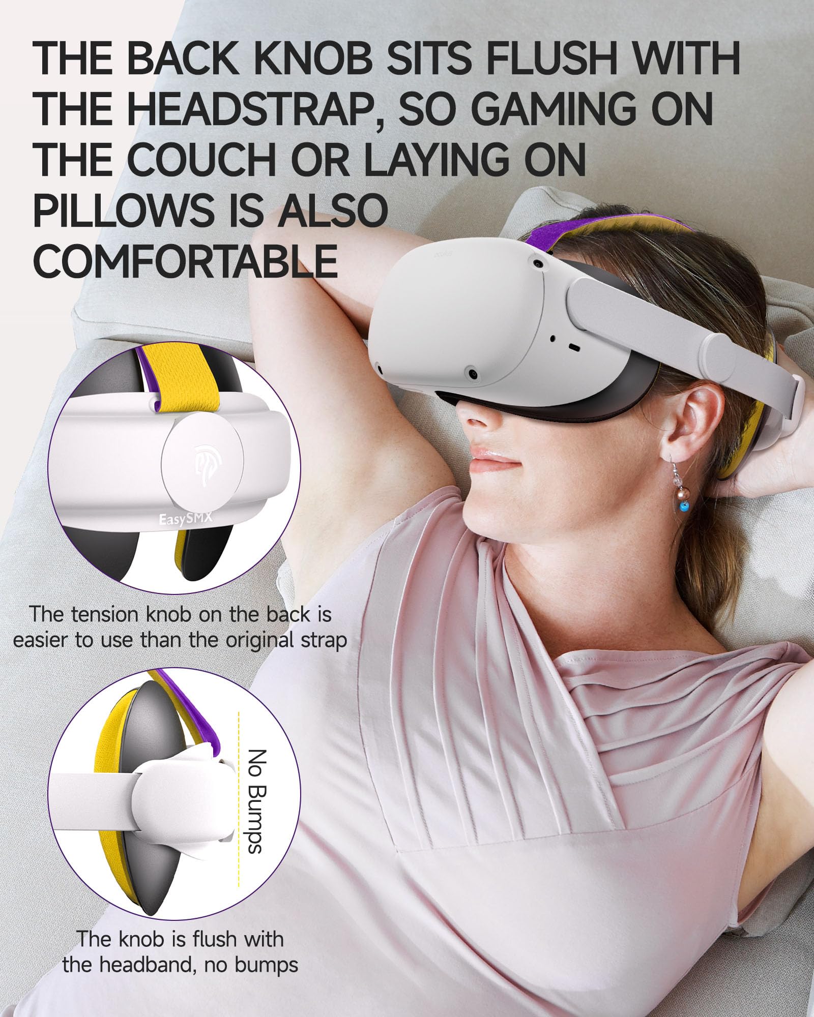 EasySMX Q20 Headset Strap for Oculus Quest 2 - Lightweight Comfortable VR Headband with Cooling Padding & Adjustable Side Straps - Includes Power Bank Mount - Perfect for Gaming, VR Fitness & Extended Play Sessions