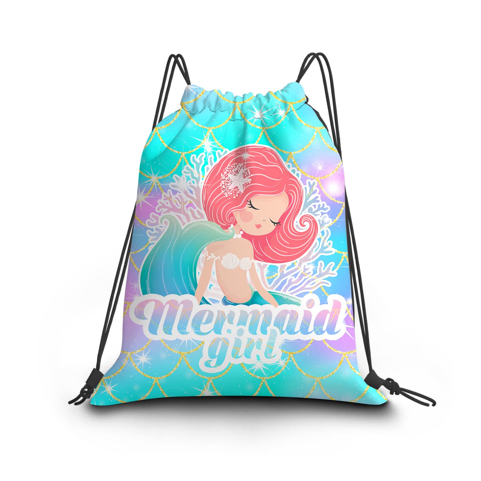 **Mermaid Drawstring Backpack - Waterproof Gym Bag for Women & Girls, Fish Scale Design, Lightweight Sports Sack for Swimming, Yoga, School, Travel & Outdoor Activities**