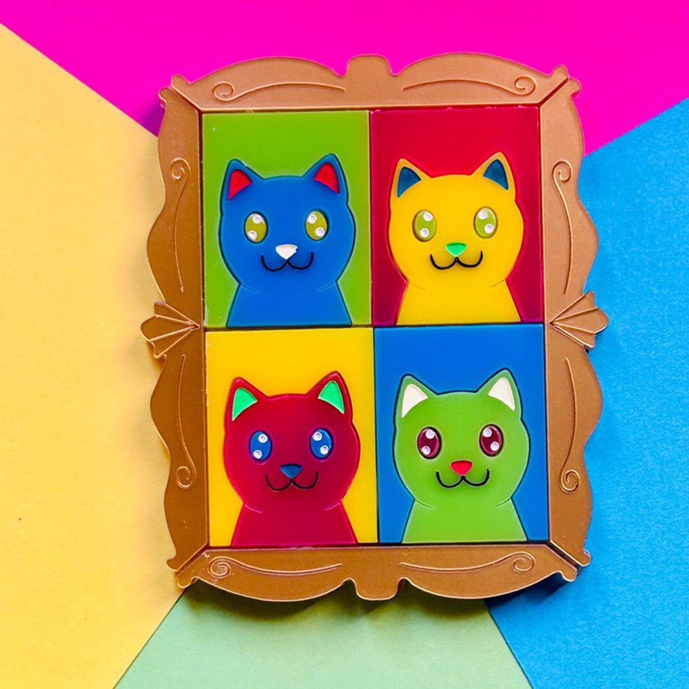 Stylish Cat Acrylic Brooch - Modern Pop Art Cat Pin by Makokot Design - Perfect Gift for Cat Lovers & Art Collectors - Great for Jackets, Bags & Accessories
