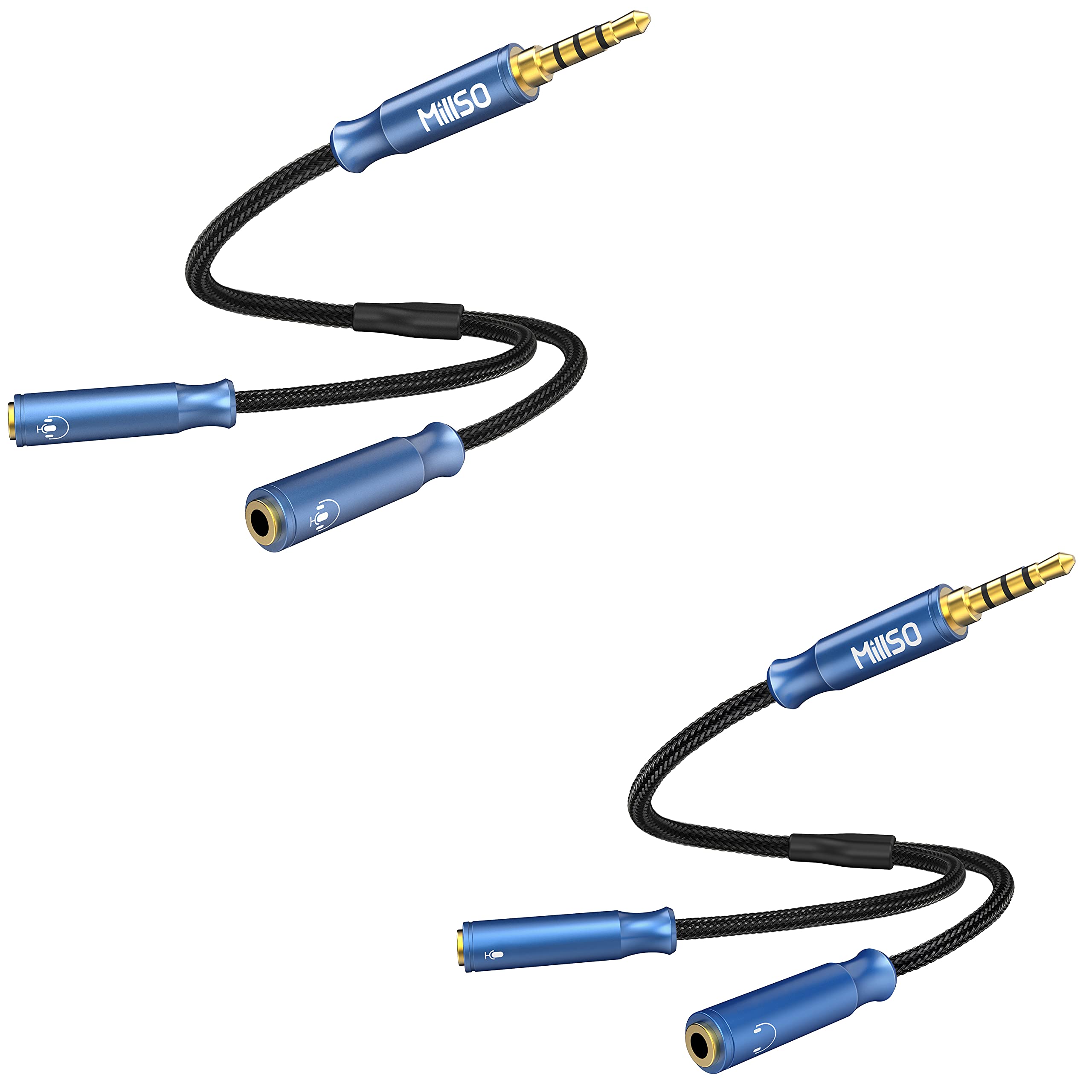 MillSO 3.5mm Audio Y Splitter Adapter - 4 Pole Male to Dual Female Headphone Splitter - Perfect for Gaming, Music Sharing & Travel - Compatible with iPhone, Android & PC Headsets