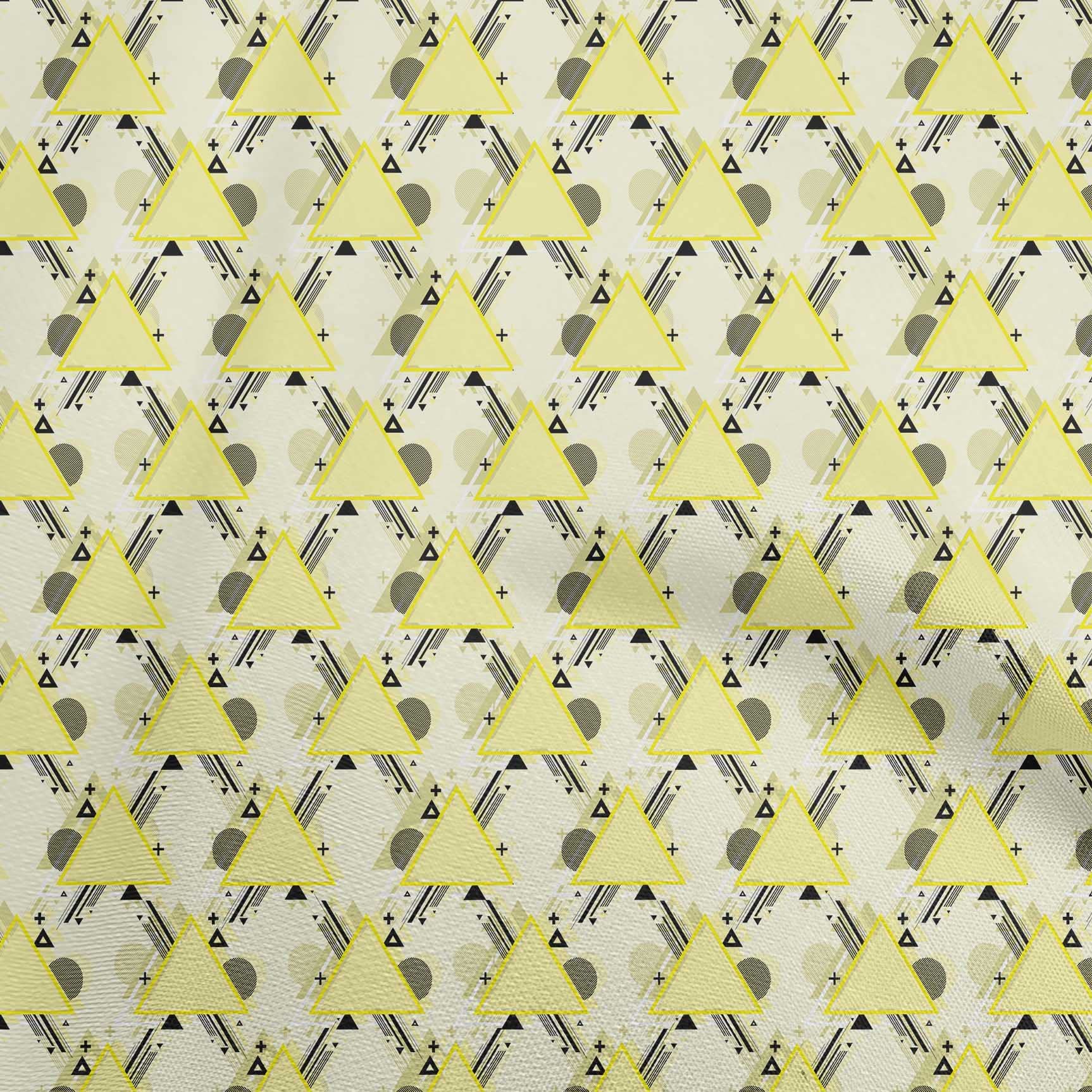 Premium 100% Cotton Poplin Fabric - Light Yellow Geometric Print, 42