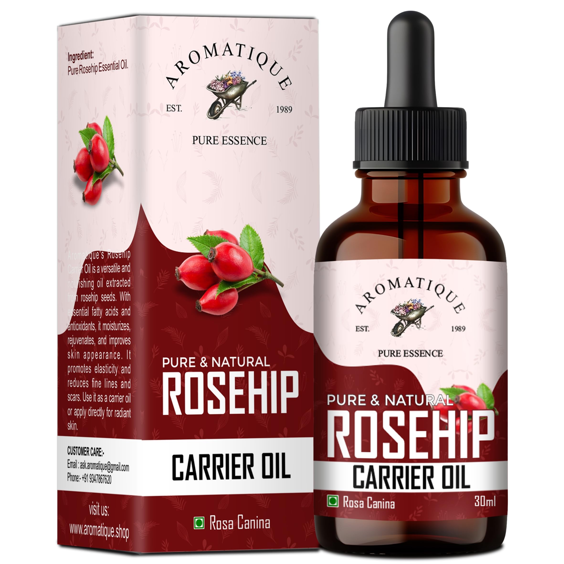 Organic Rosehip Oil for Face & Skin - 100% Pure Cold-Pressed Rose Hip Seed Oil for Dry Skin, Wrinkles, Scars & Hair Care - Natural Anti-Aging Facial Oil for Men & Women - 30ml - Perfect for Night Routine, DIY Beauty Recipes & Massage Therapy