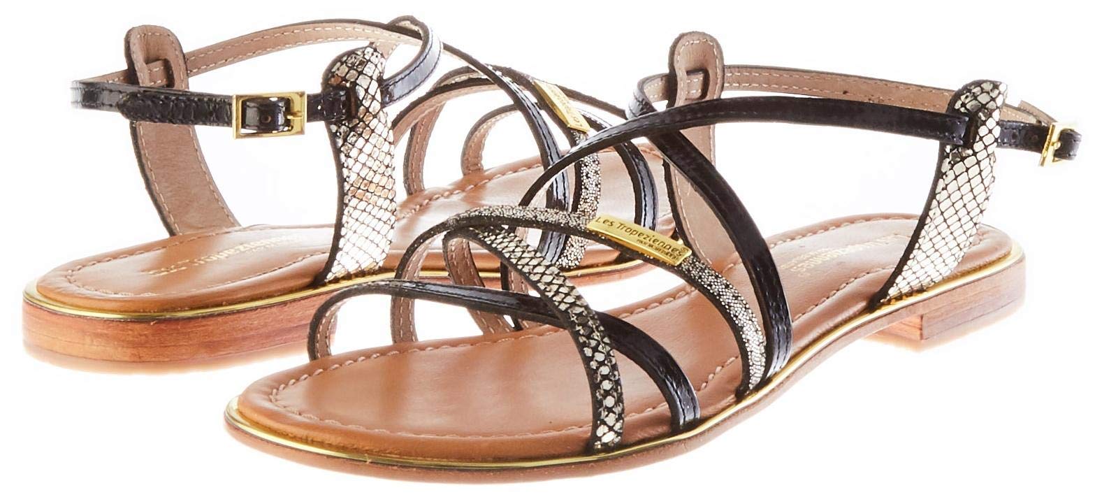 Les Tropeziennes Women's Harry Open Toe Sandals - Black Noir Multi 607 | Size 9.5 | Comfortable Summer Casual Shoes for Beach, Vacation & Everyday Wear