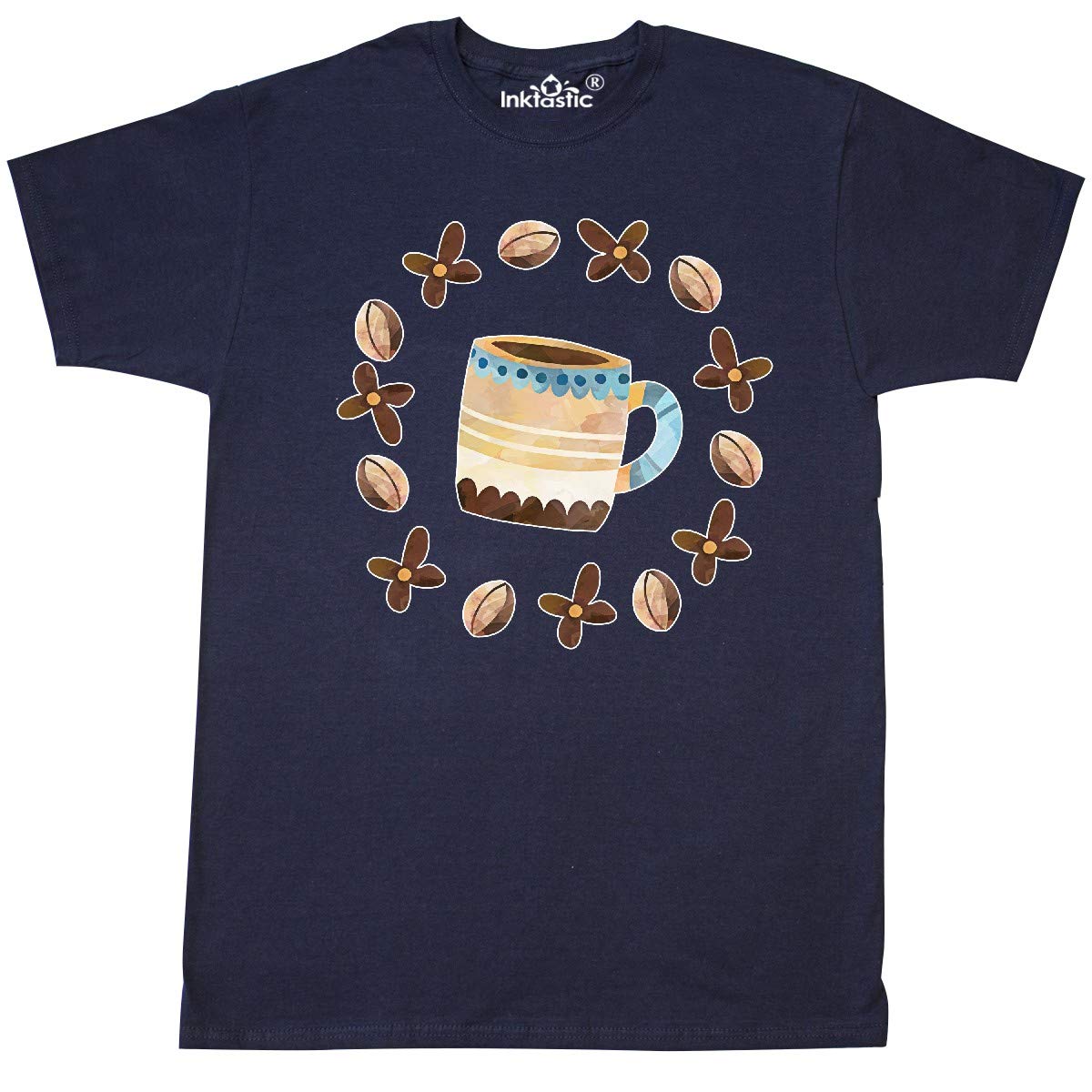 Inktastic Coffee Beans & Flower Circle Design Coffee Cup Graphic T-Shirt - Perfect for Coffee Lovers, Baristas & Casual Wear