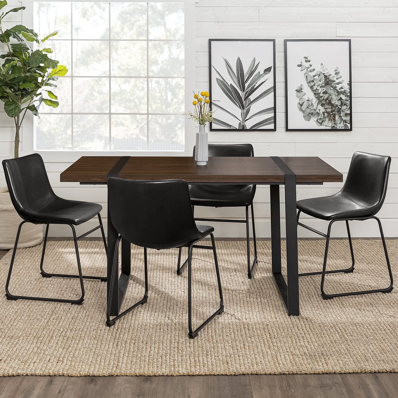LEMBERI Faux Leather Dining Chairs Set of 2 - 18 Inch Modern Kitchen & Dining Room Chairs with Backrest, Metal Legs & Comfortable Upholstered Seat - Perfect for Small Spaces, Breakfast Nooks & Contemporary Home Decor