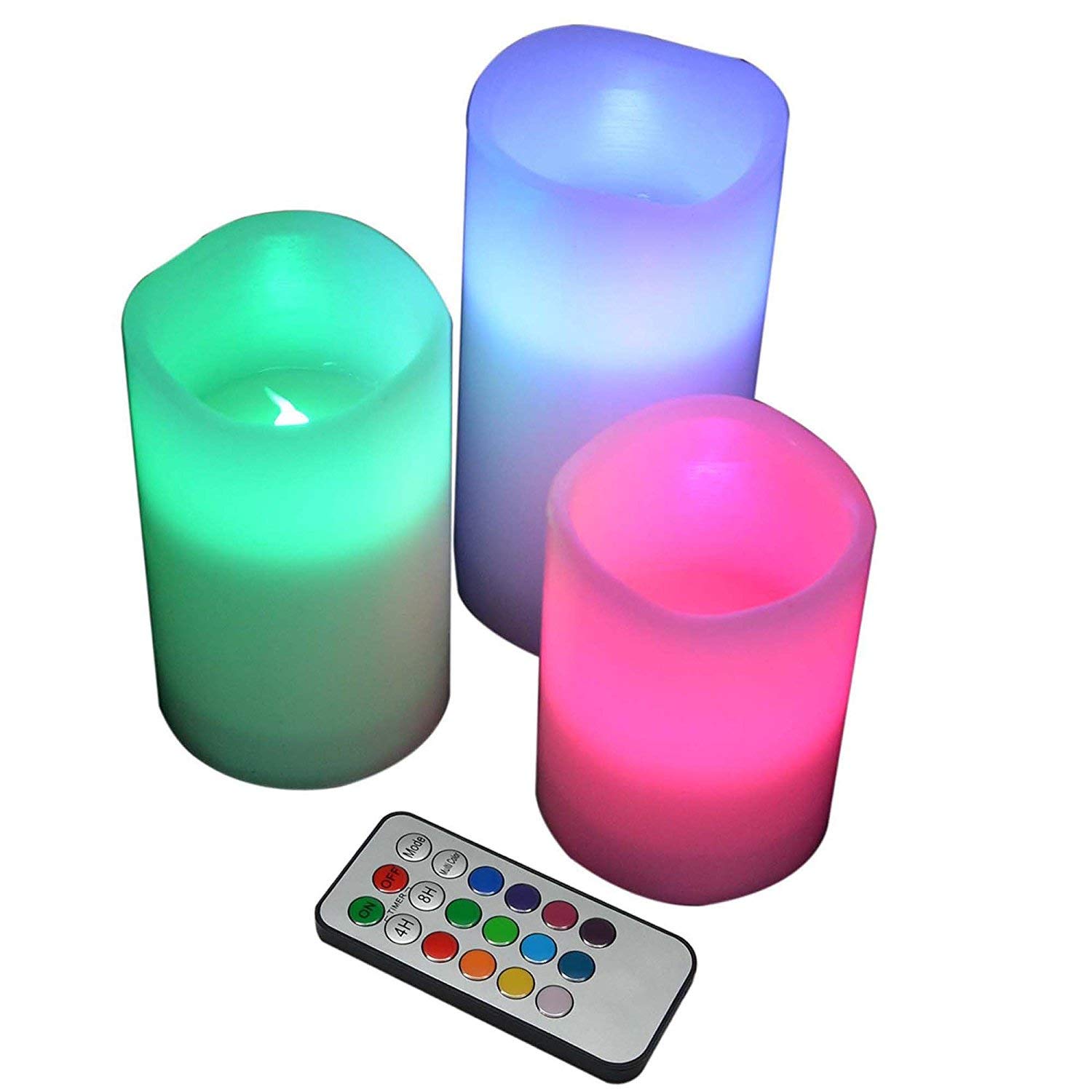 Yonxuleo LED Flameless Wax Candle with Remote Control - 6 Timer Settings, 16 Color Changing Modes, Battery Operated Decorative Candles for Christmas, Halloween, Wedding, Home & Party Decorations
