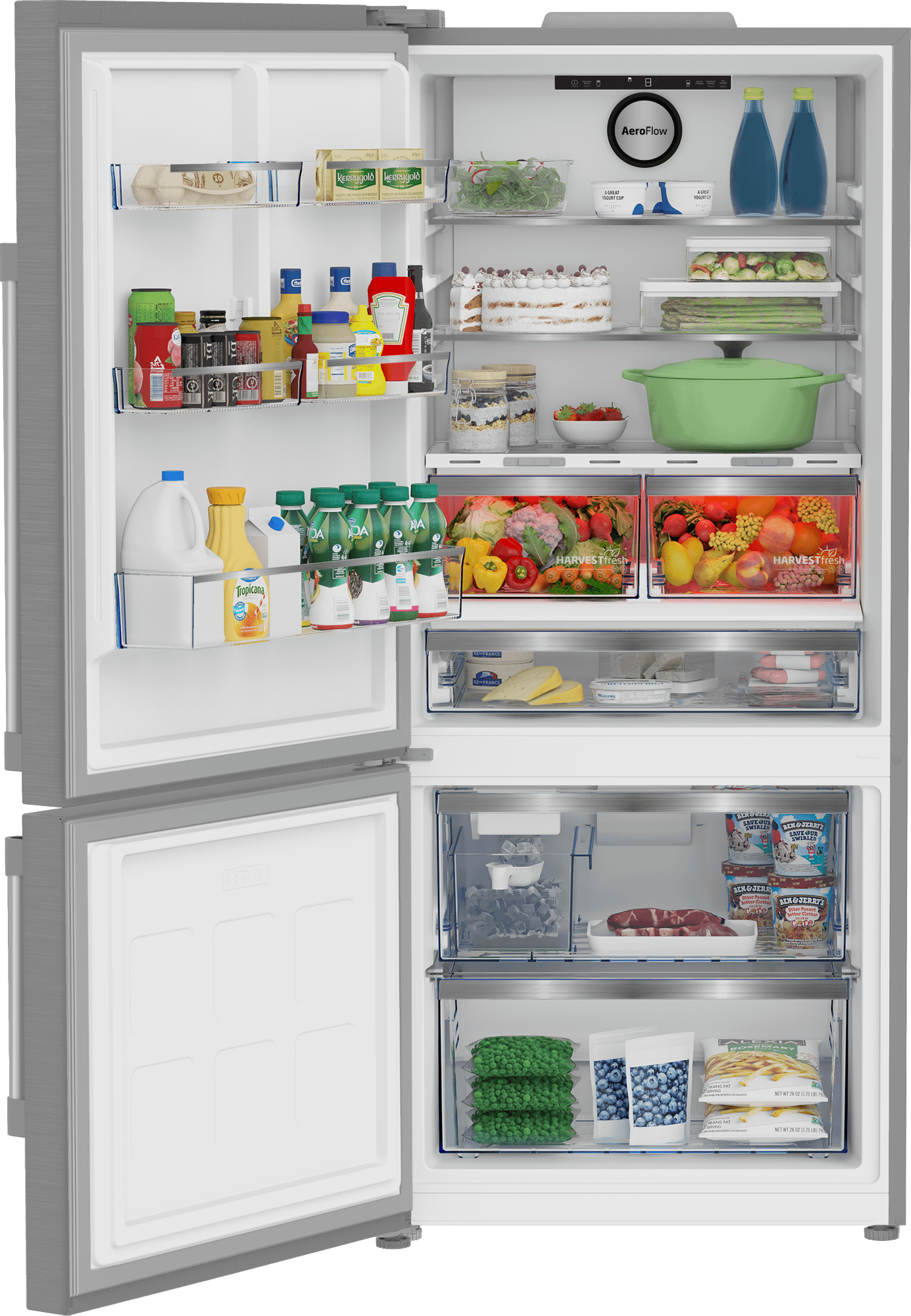 Beko BFBF30216SSIML 30-Inch Stainless Steel Bottom Freezer Refrigerator - Energy Efficient, Spacious for Kitchen & Home Storage