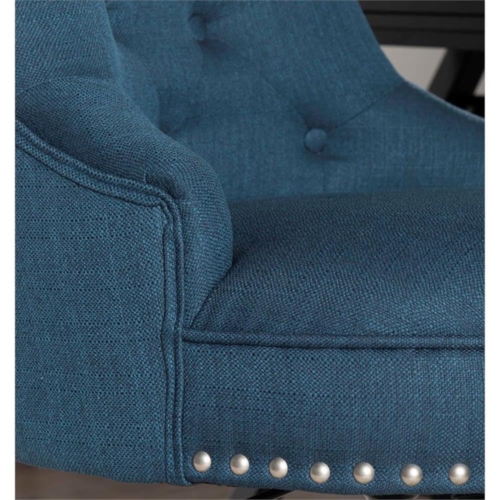 Linon Sinclair Wood Upholstered Office Chair - Ergonomic Blue Desk Chair for Home & Office Workspace, Comfortable Computer Task Chair with Adjustable Height for Long Hours Sitting